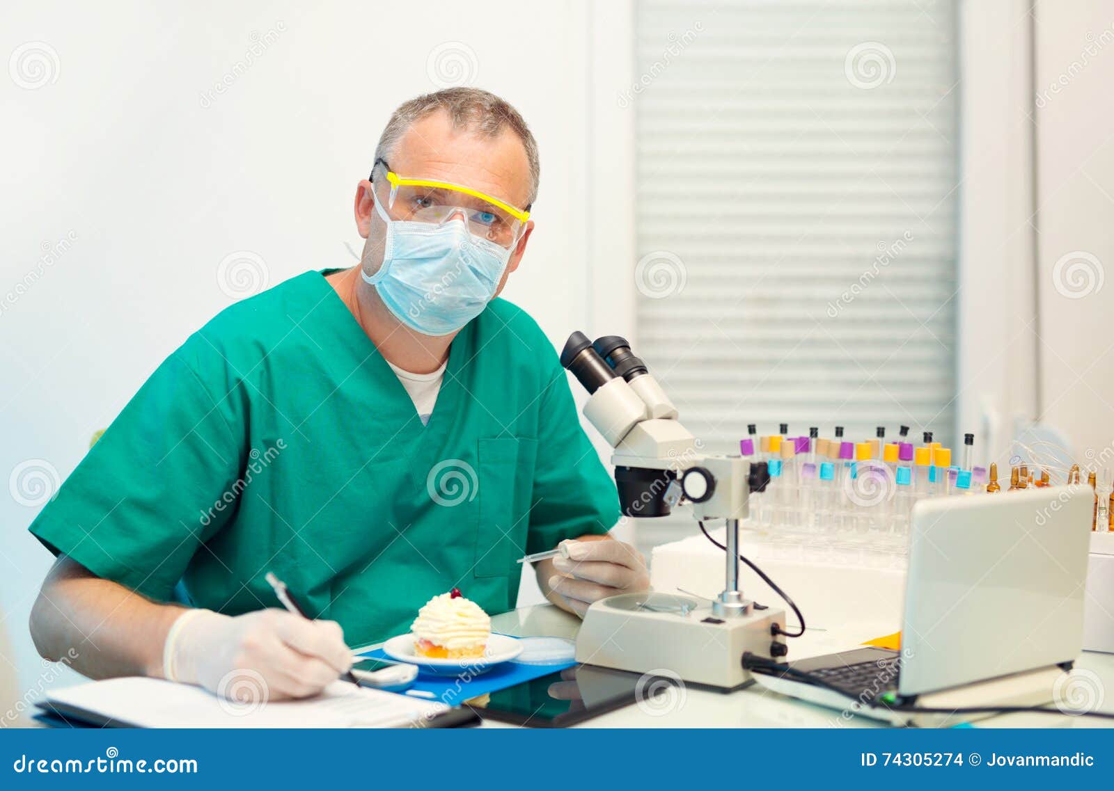 Laboratory Testing of Glucose To Cake Stock Photo Image of mask