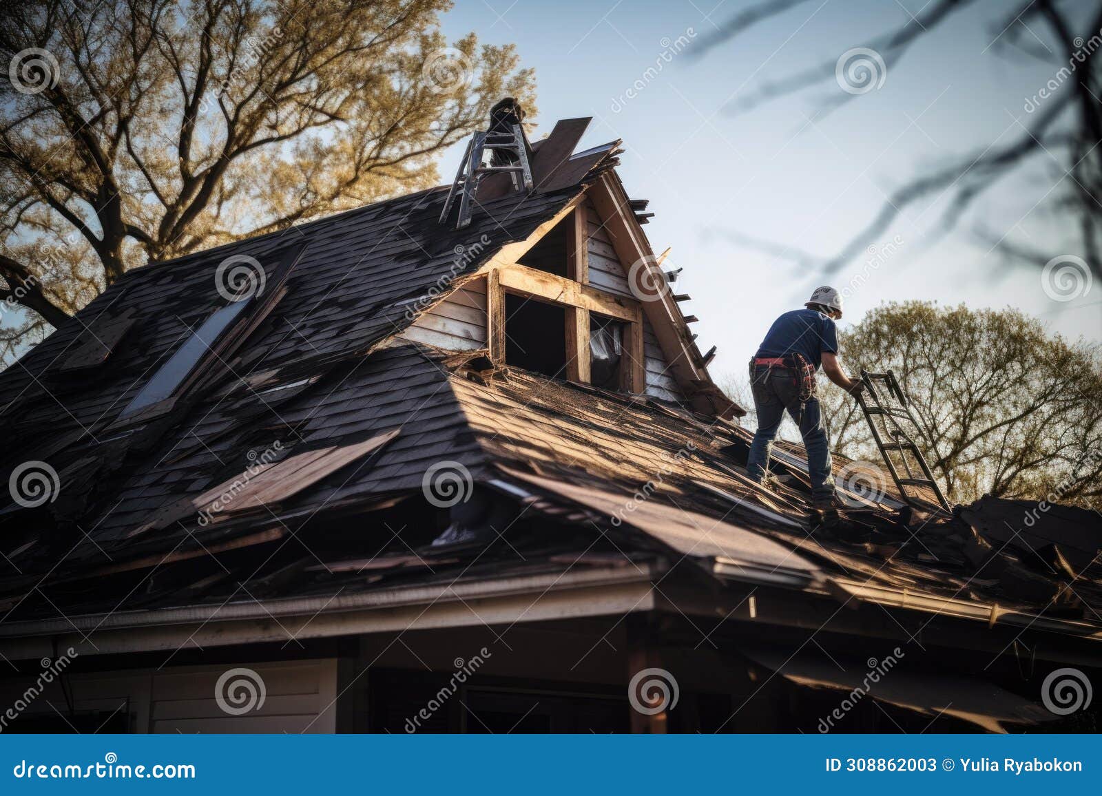laborious old roof removing. generate ai