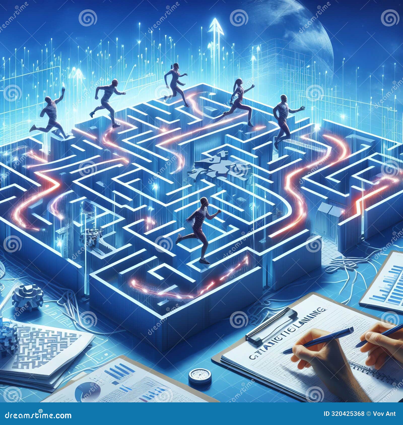 Labyrinth Runner Strategic Planning Competitive Maze Runners Ng Stock