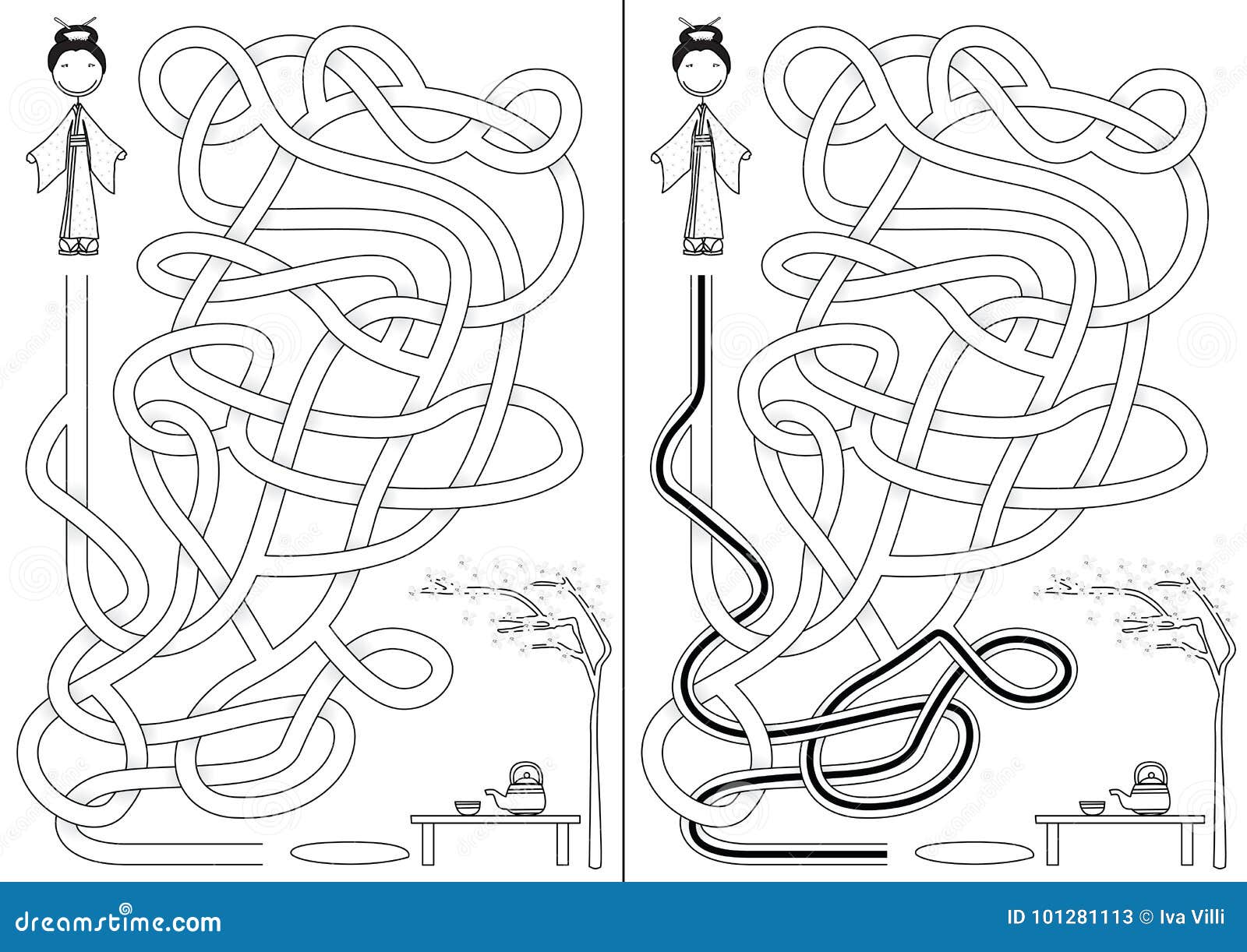 Labyrinthe Japonais De Fille Illustration de Vecteur Illustration du