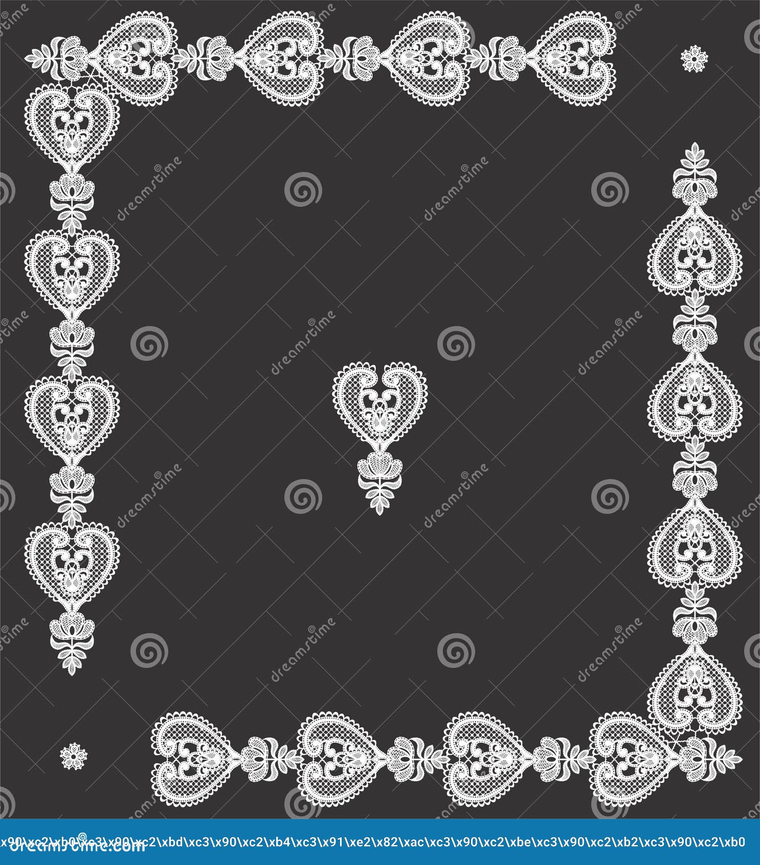 Seamless Stripe Floral Lace Ornament White On Black Background