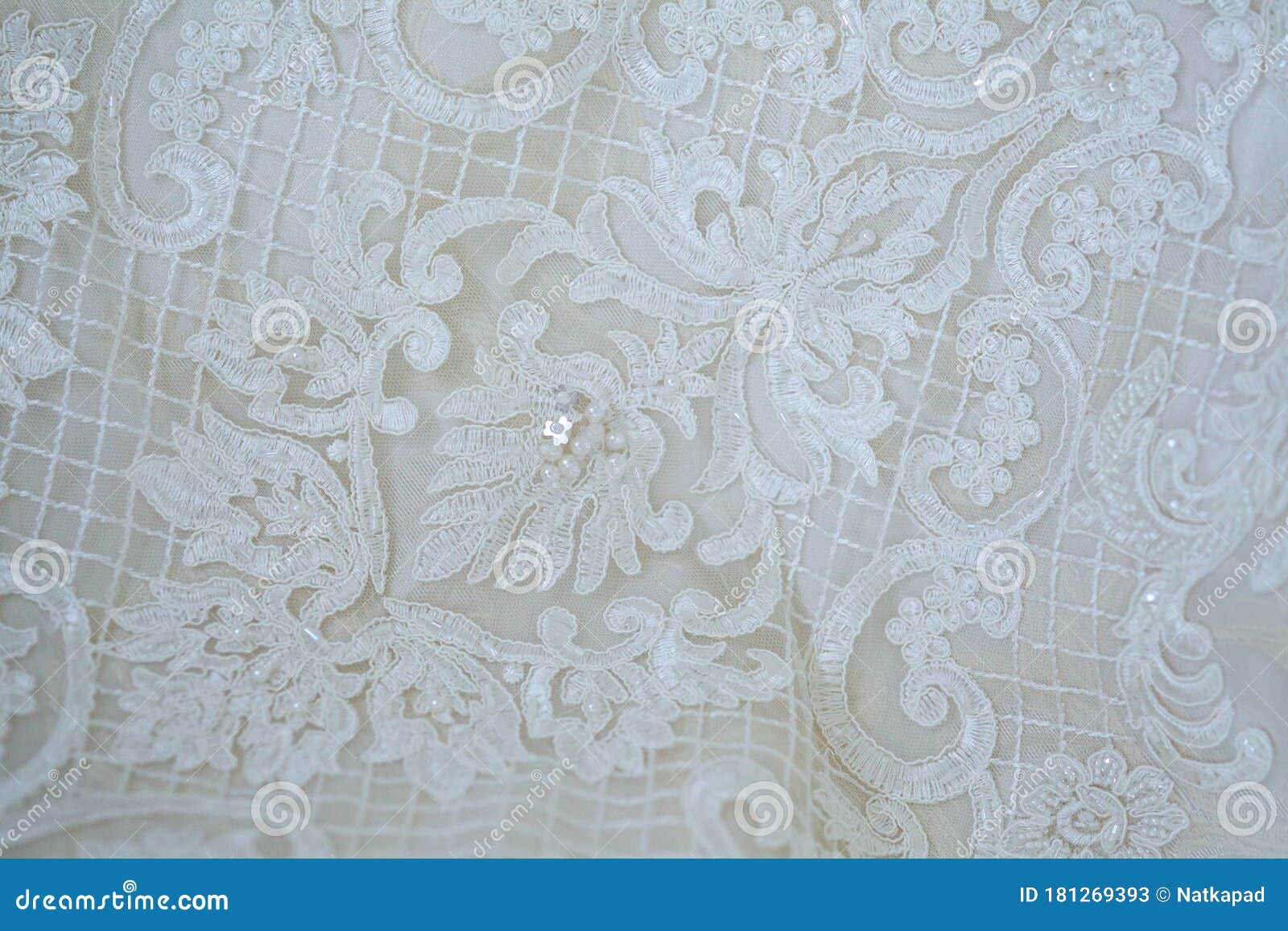Lace and Embroidery with Beads on Fabric Stock Image Image of dress, closeup 181269393