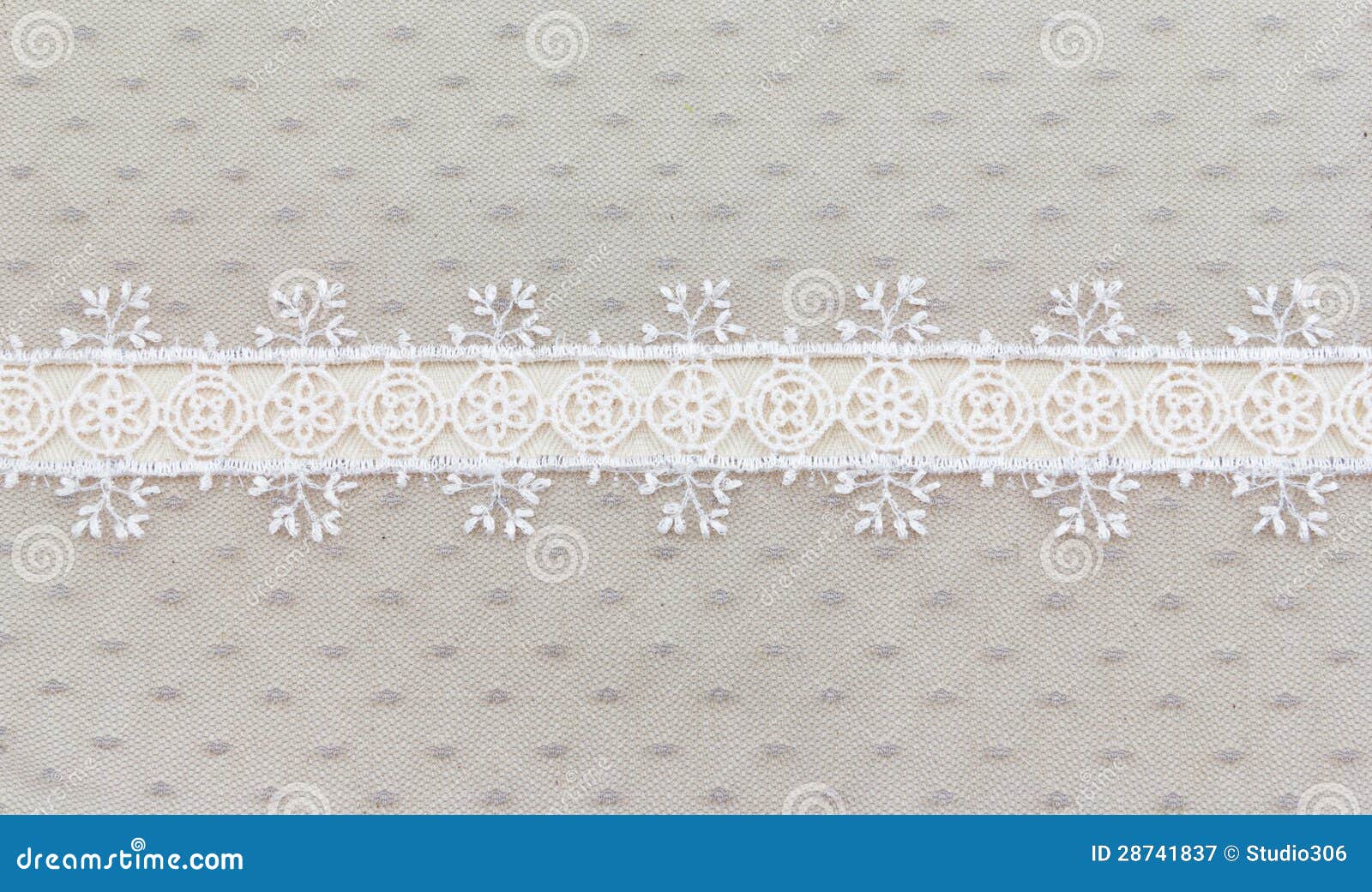 Lace Fabric frame. Lace flowers frame close up isolated on Fabric texture