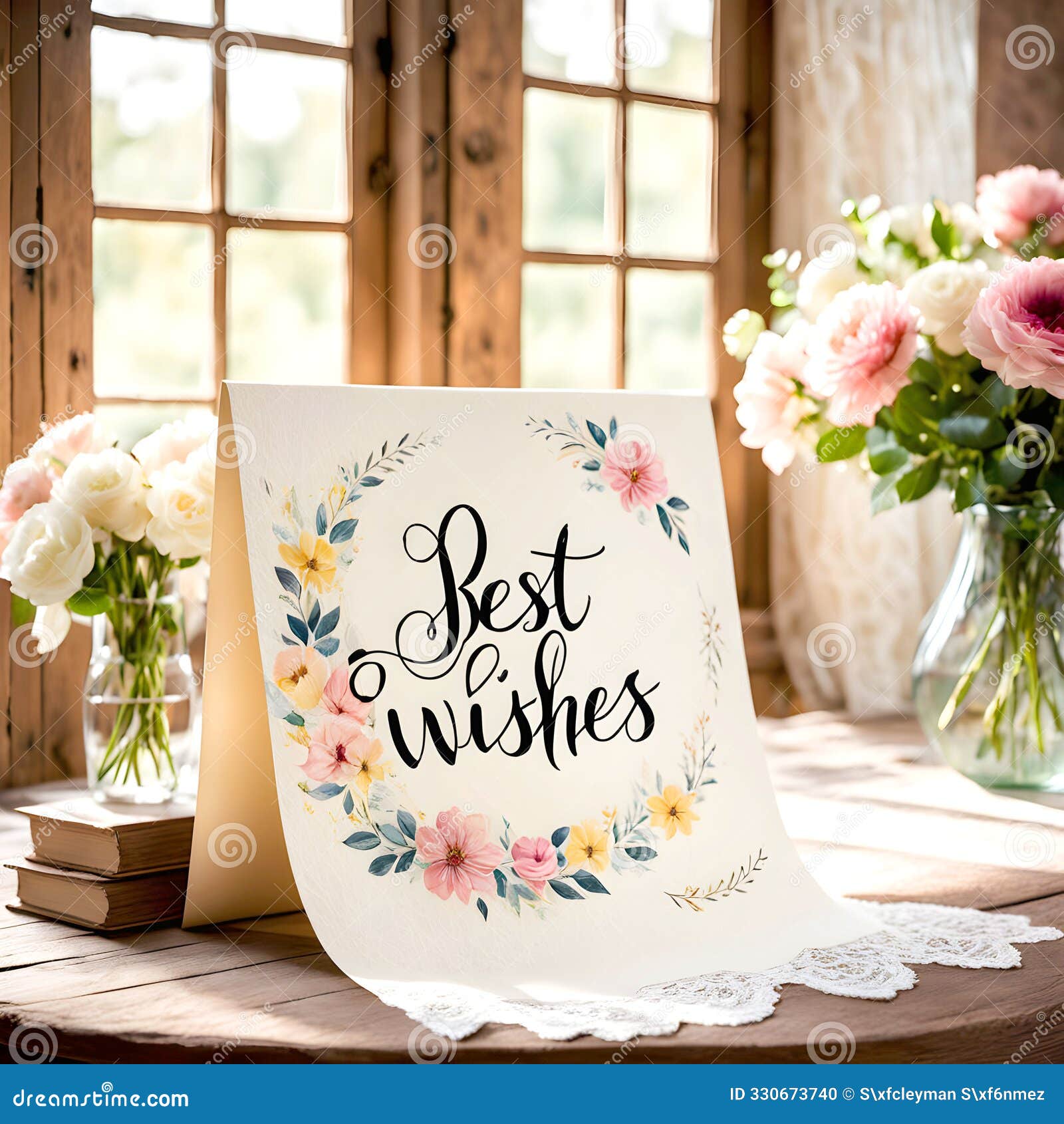napkin for greeting best wishes frame - flowers