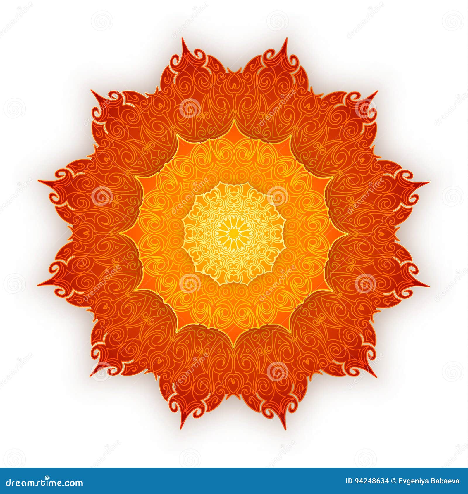 Lace Orange Mandala With Shadow On White Background. Vintage ...