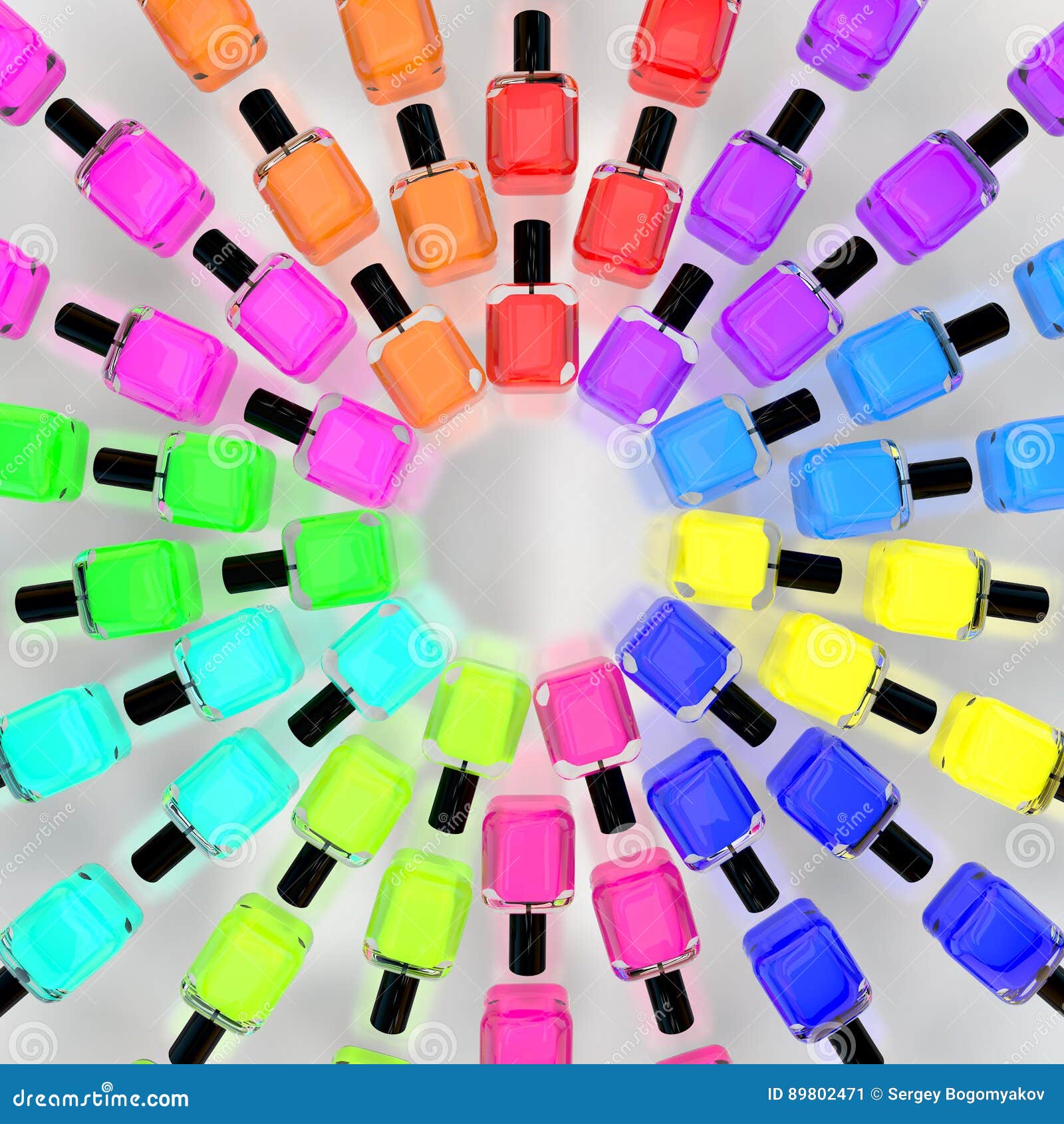 Lacquer Nail Polish Colorful Bottles Circle on White Stock Illustration
