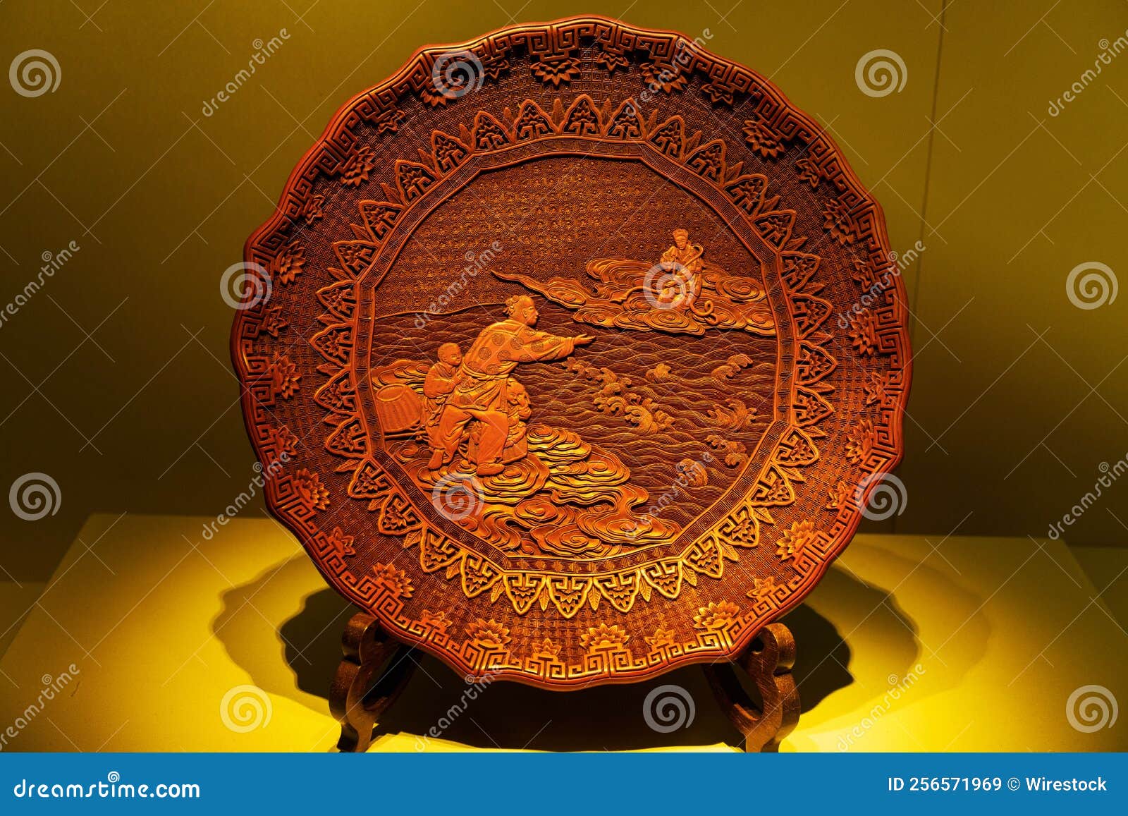 Lacquer Plate with Carvings in the Museum Editorial Stock Image Image