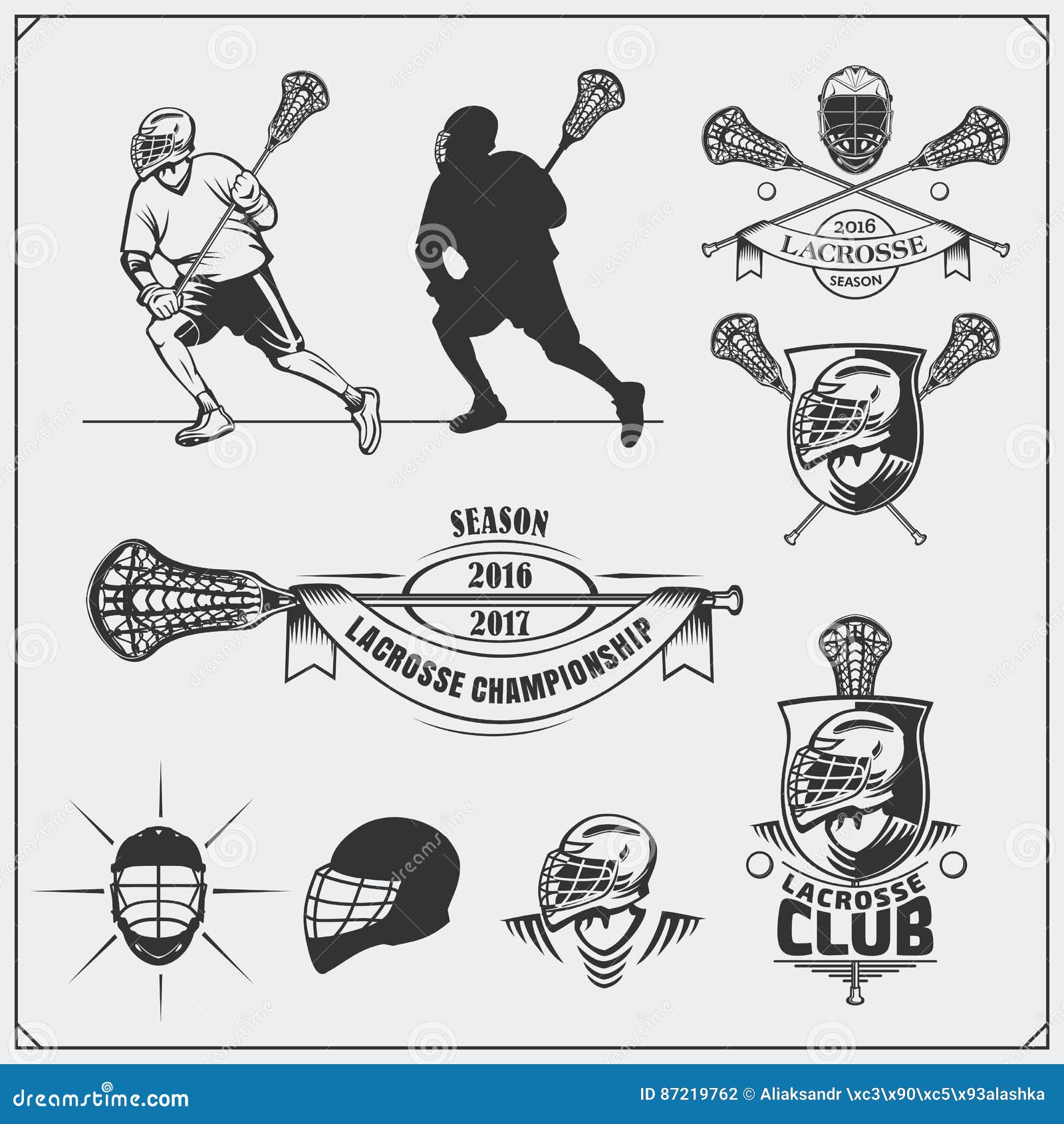 Set Of Lacrosse Emblems, Badges, Logos And Labels With Cobra, Crocodile
