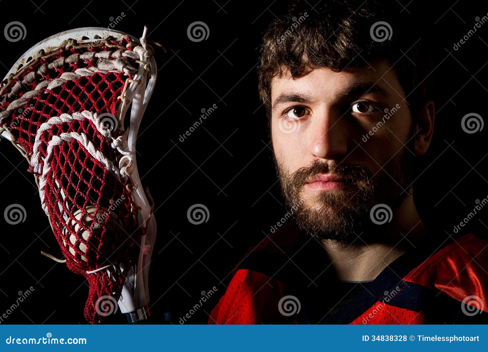 Lacrosse Player, Studio Shoot on the Black Background Stock Photo