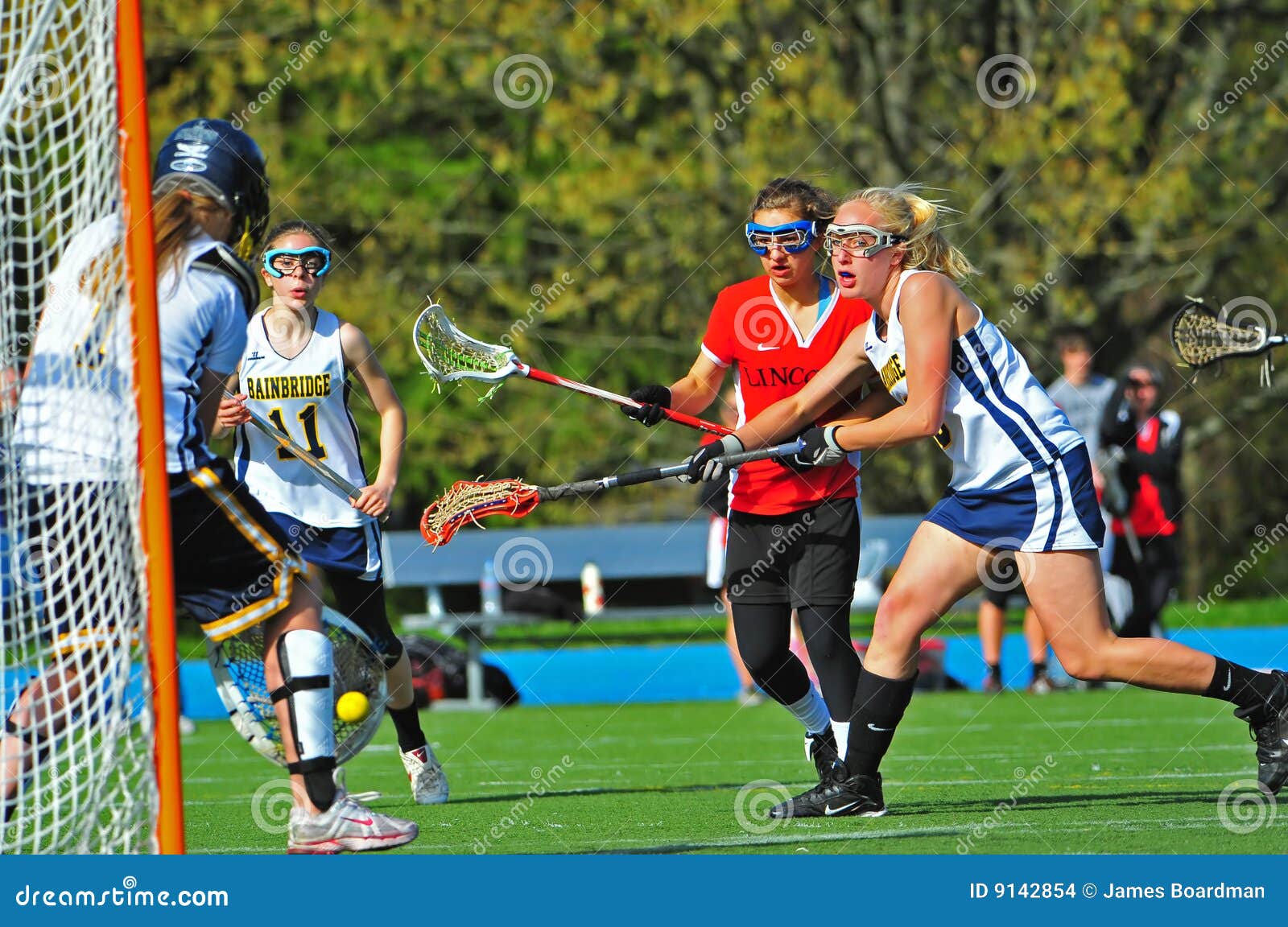Lacrosse shot by goalie editorial stock image. Image of young 9142854