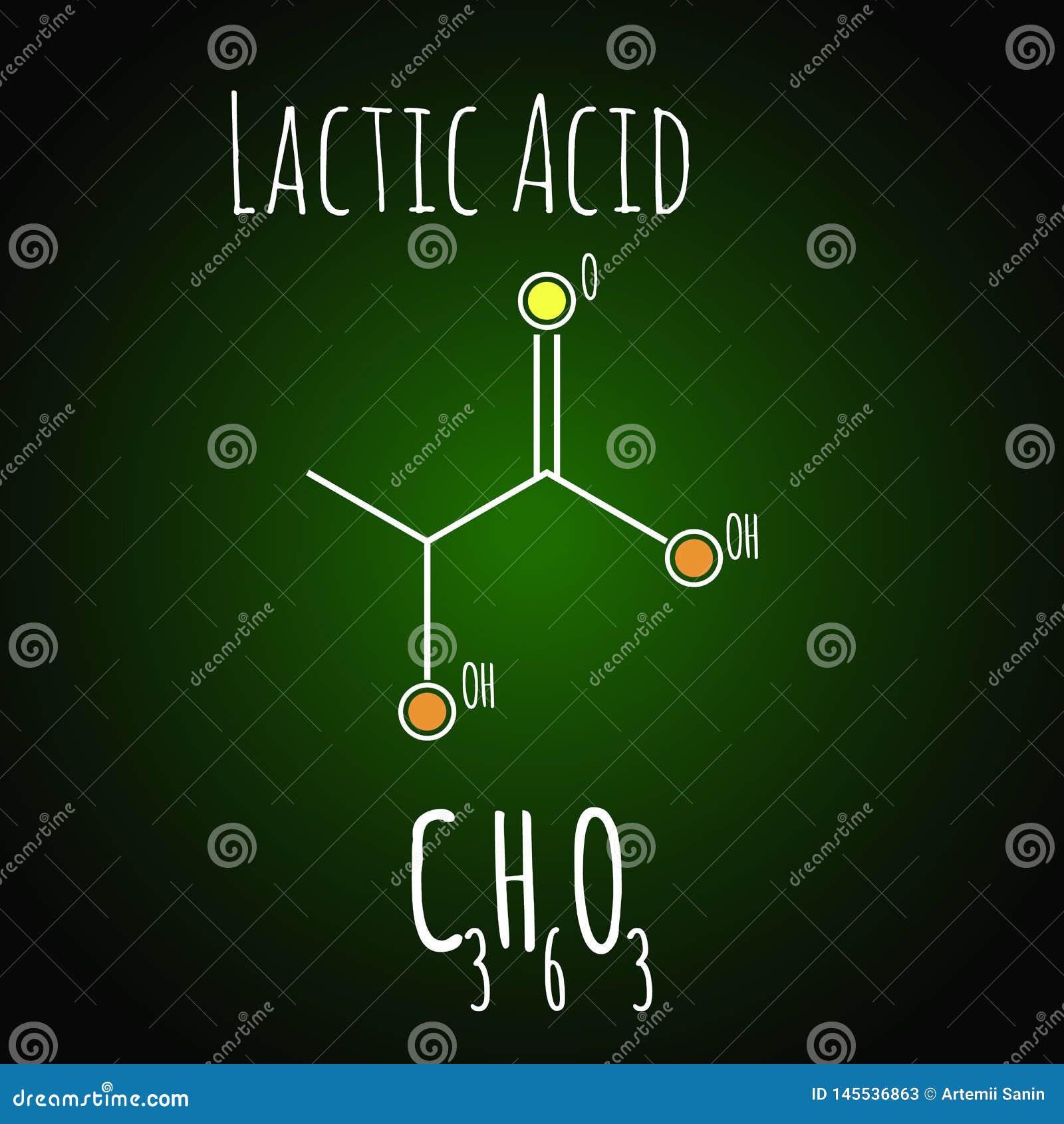 lactic acid molecula. structure formula.  medical . c3h6o3