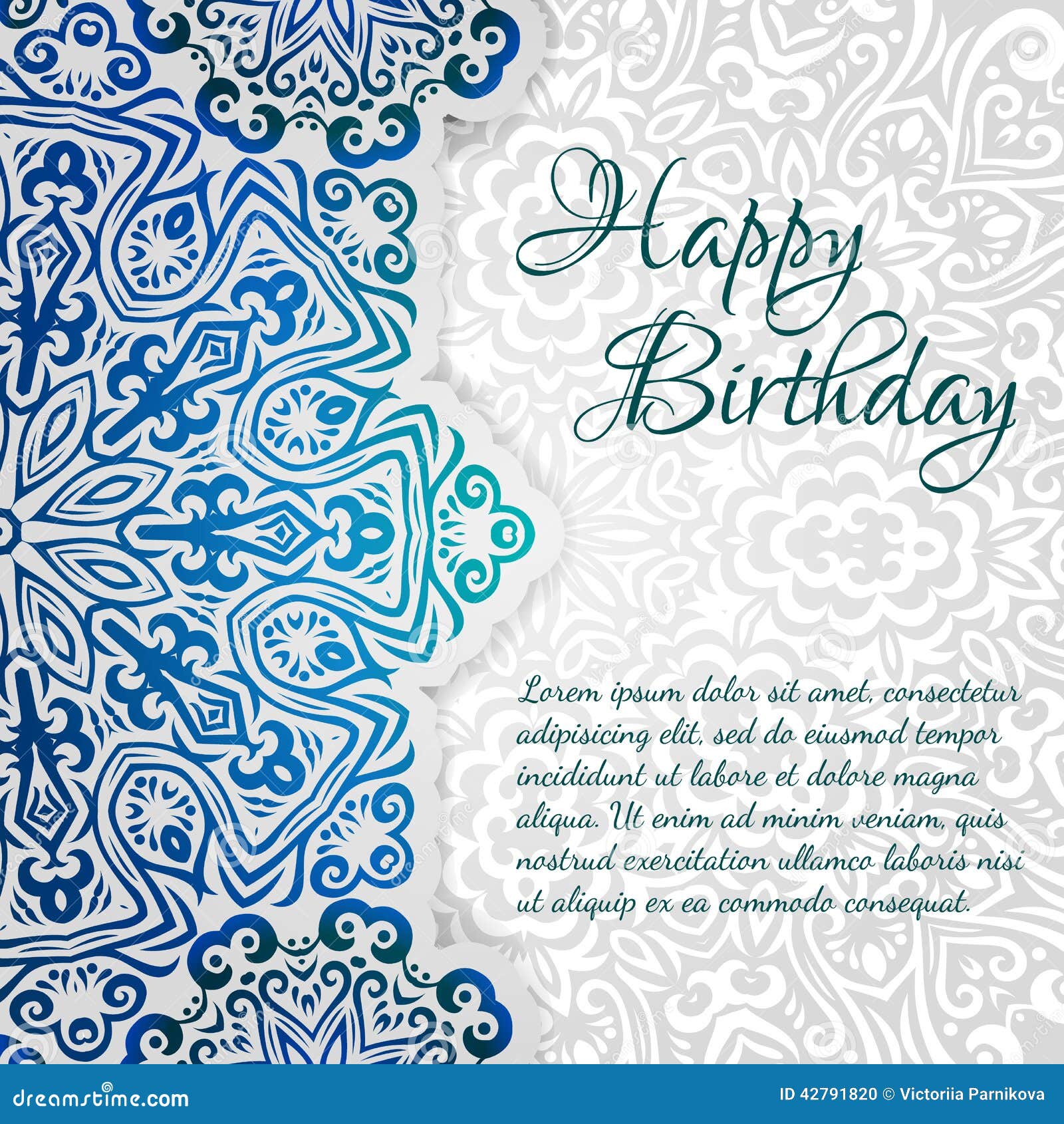 Lacy Ethnic Vector Happy Birthday Card Template. Romantic Vintage ...