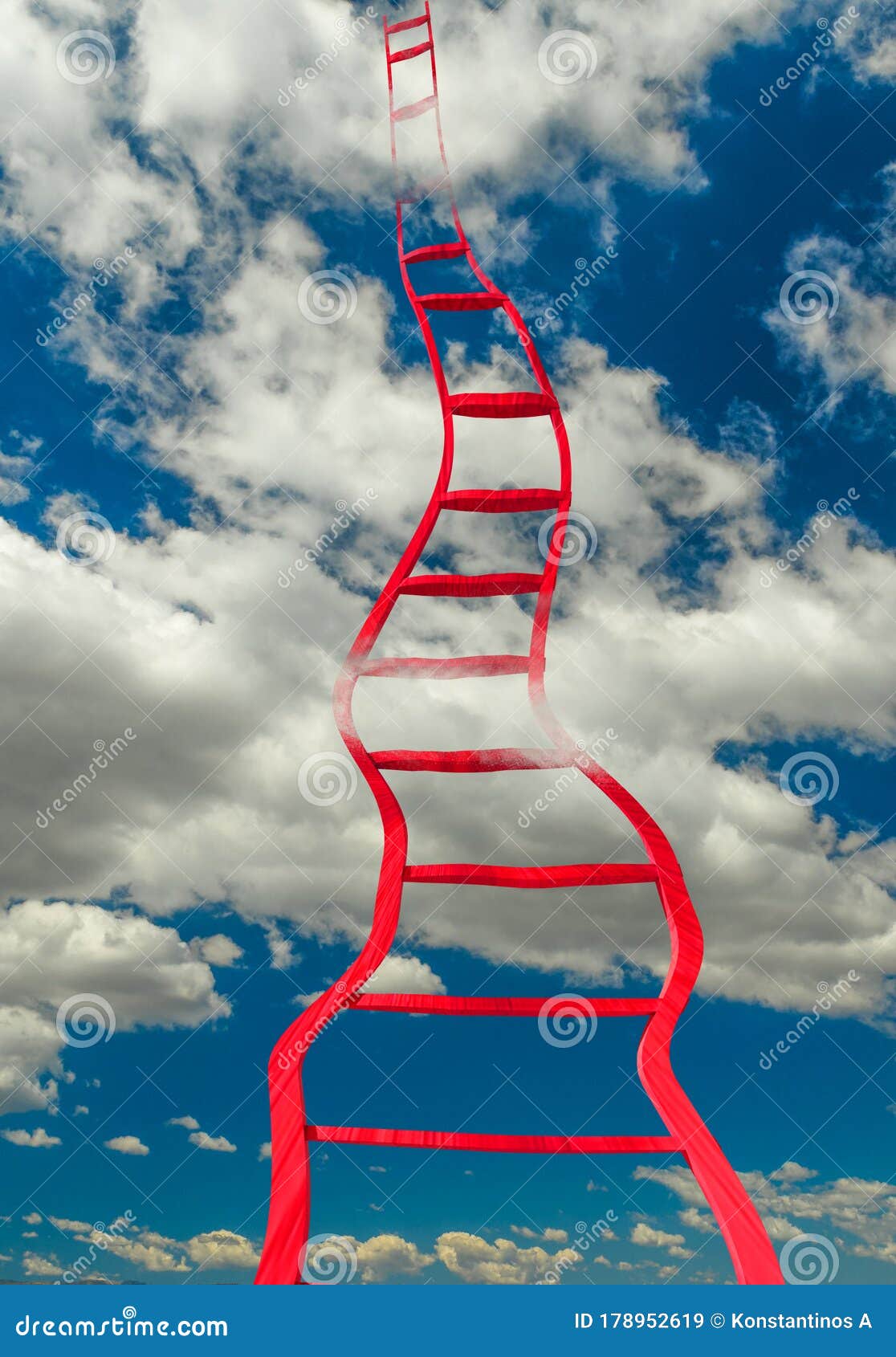 ladder long difficult among  clouds leadin high to the sky heaven 3d rendeing
