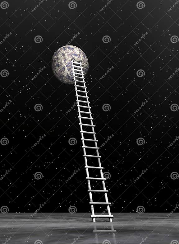 Ladder To the Moon 3D Render Stock Illustration Illustration of