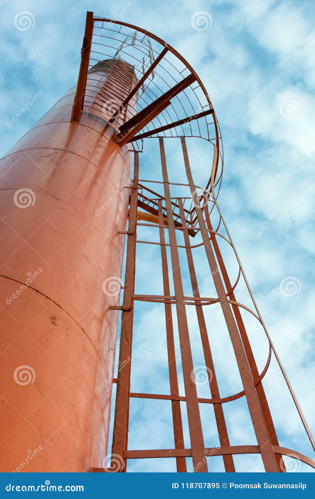 Low Angle View of Orange Water Tank. Stock Image Image of