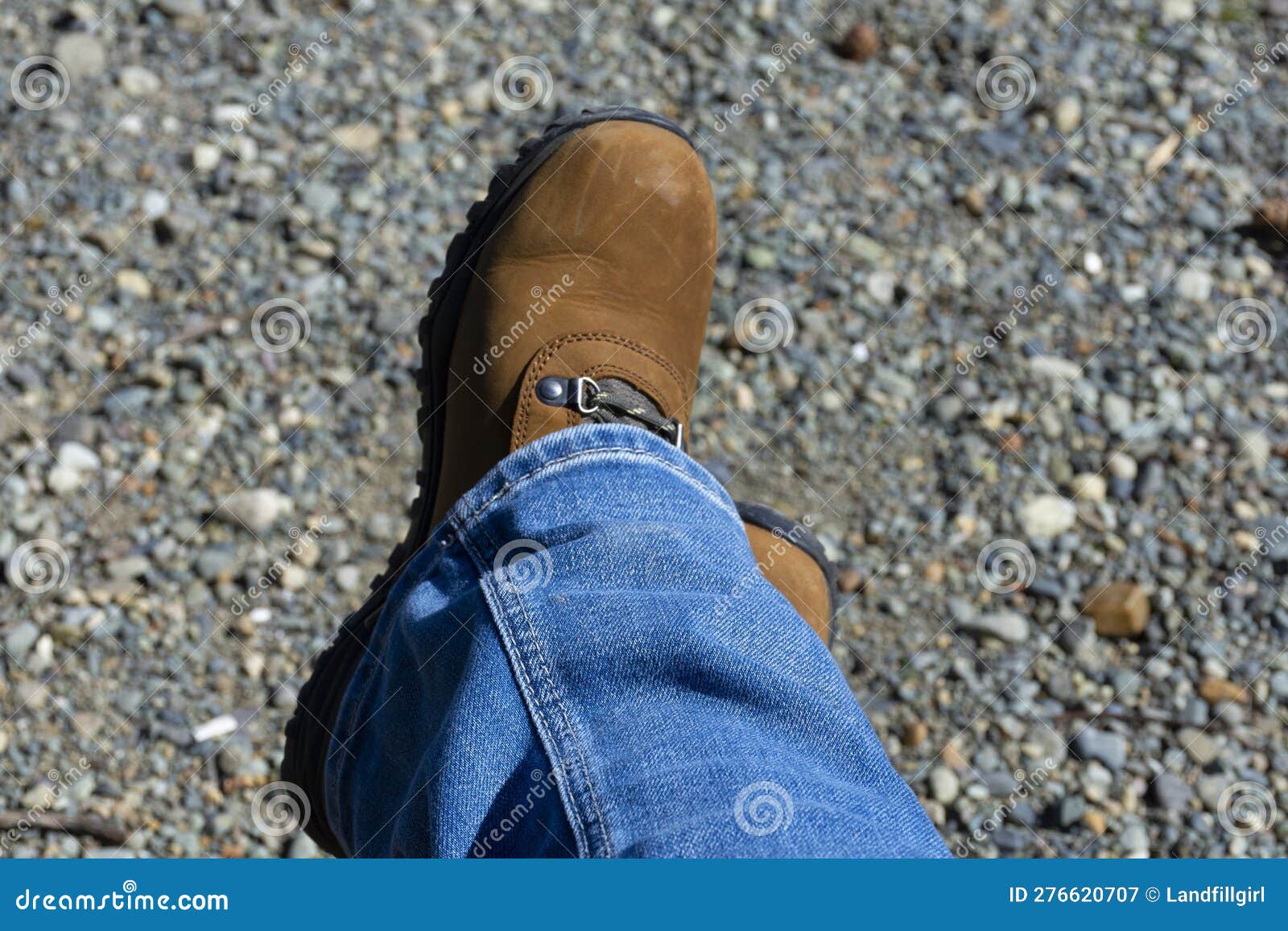 Ladies Brown Hiking Boots and Denim Jeans Close Up Stock Image - Image ...