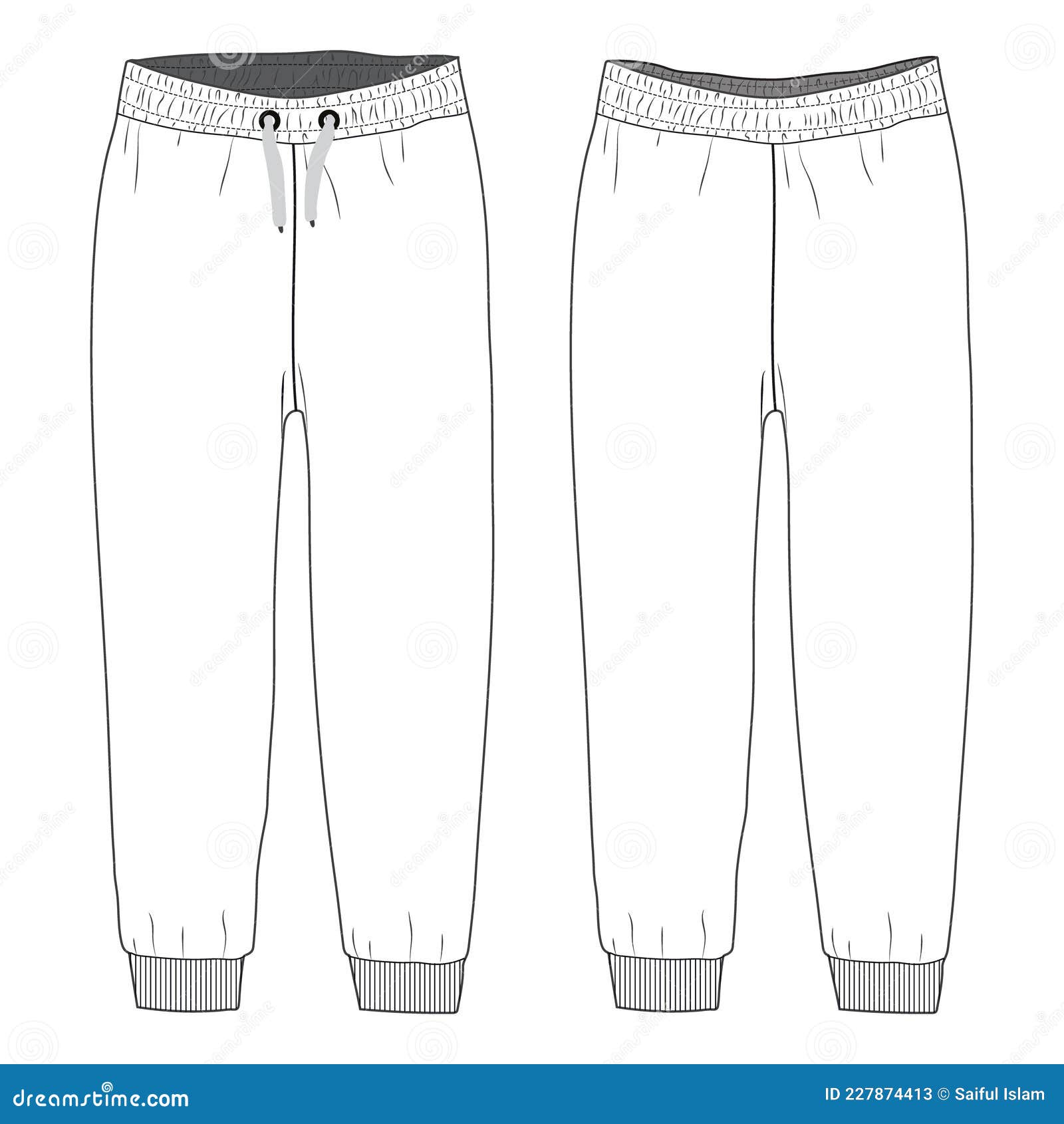 Ladies and Kids Basic Fleece Sweat Pant Fashion Flat Sketch Vector ...