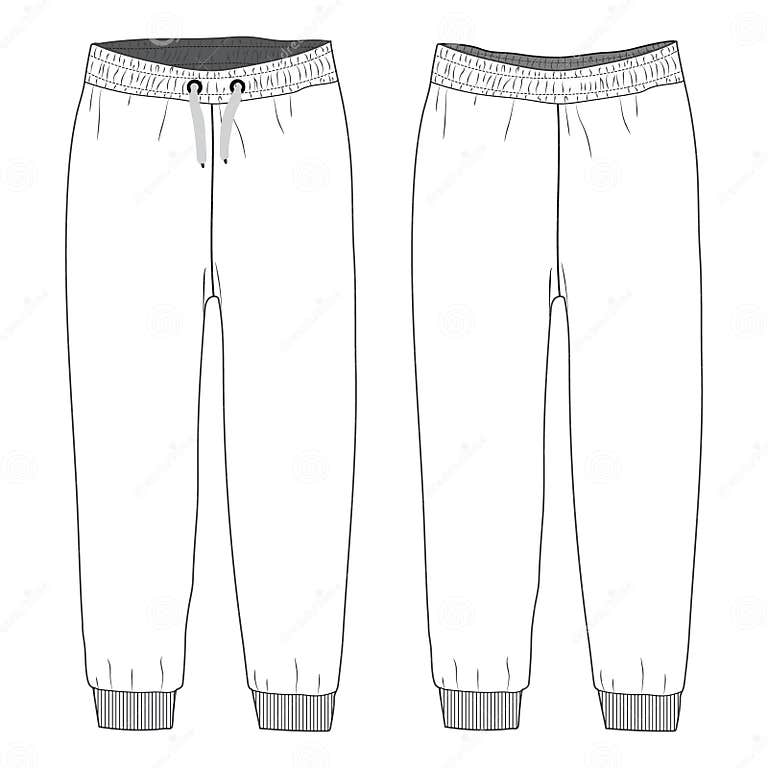 Ladies and Kids Basic Fleece Sweat Pant Fashion Flat Sketch Vector ...