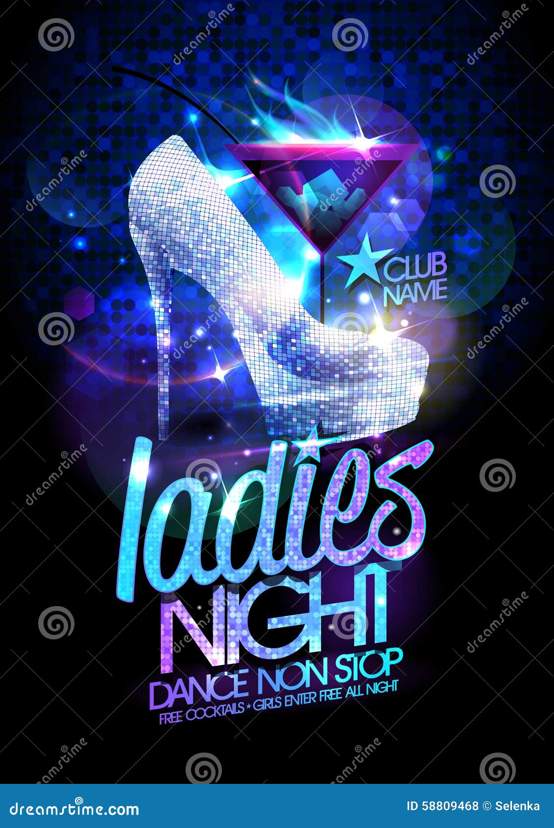 ladies night poster  with high heeled diamond crystals shoes