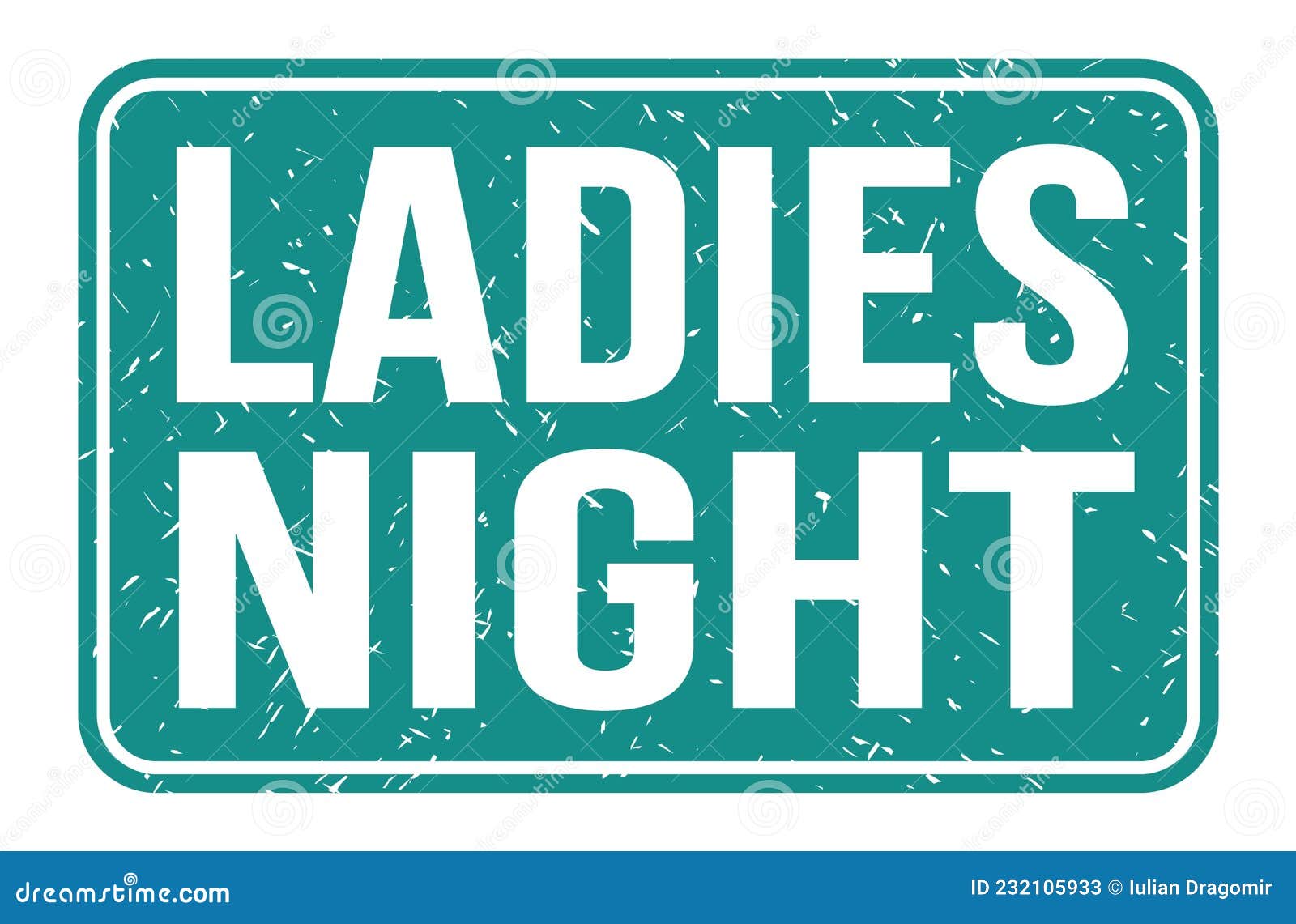 LADIES NIGHT, Words on Blue Rectangle Stamp Sign Stock Illustration