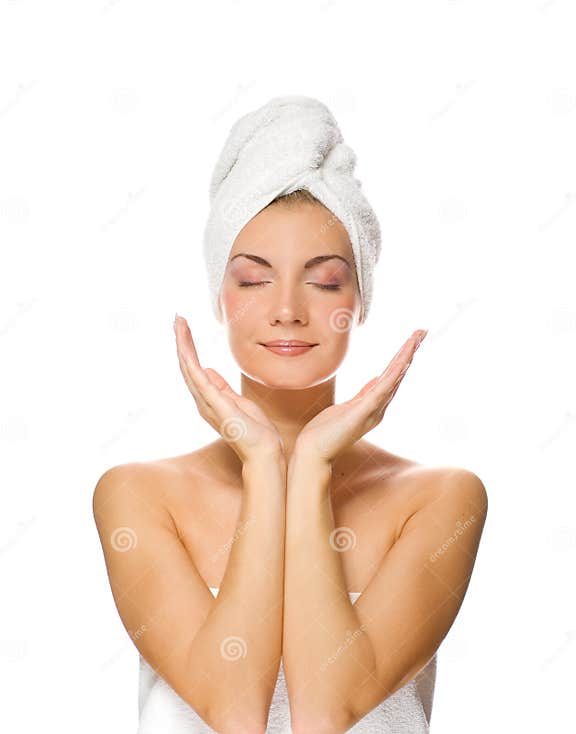 Lady applying moisturizer stock photo. Image of beauty 3723388