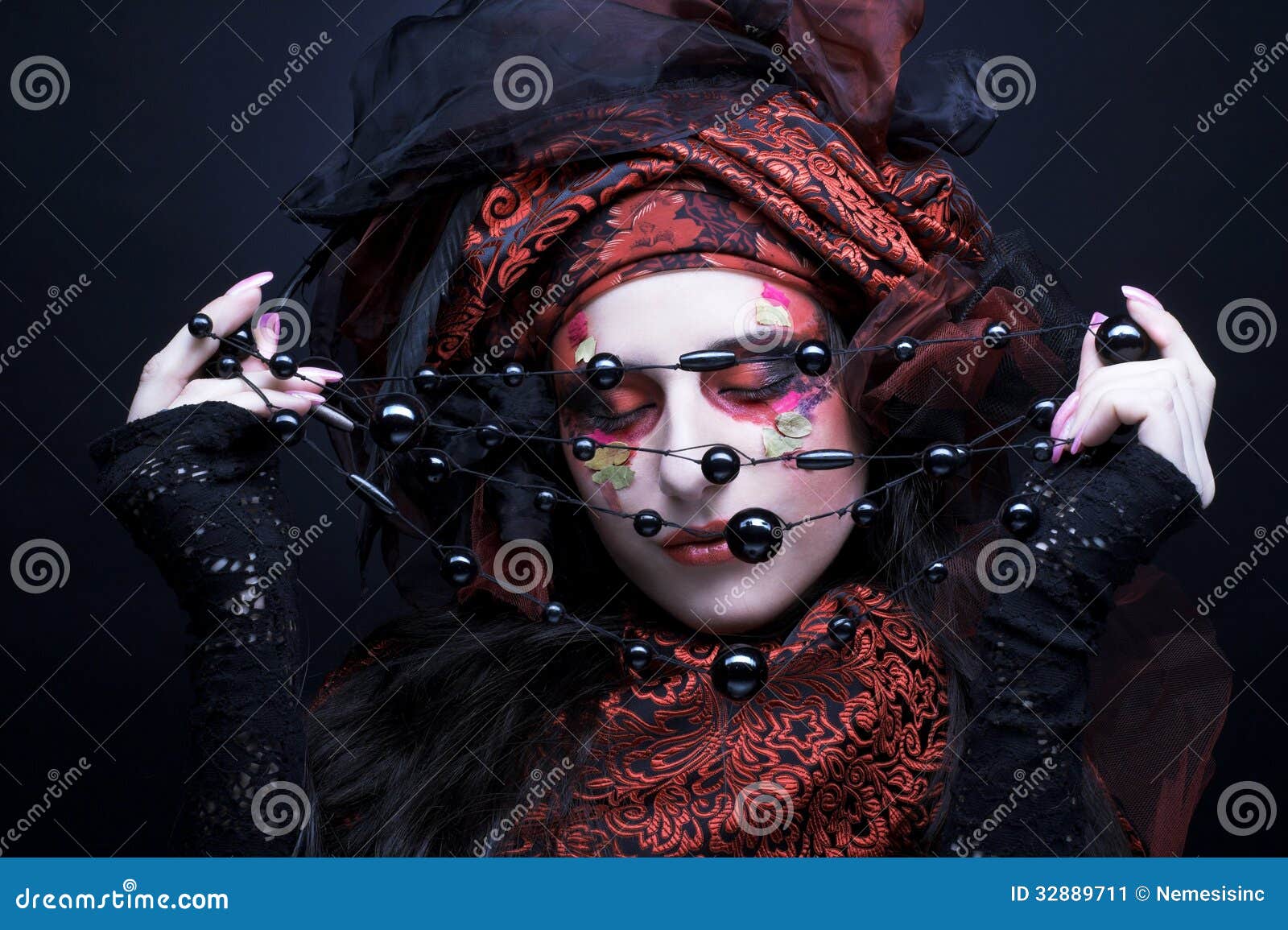 Lady with beads stock image. Image of caucasian, female - 32889711