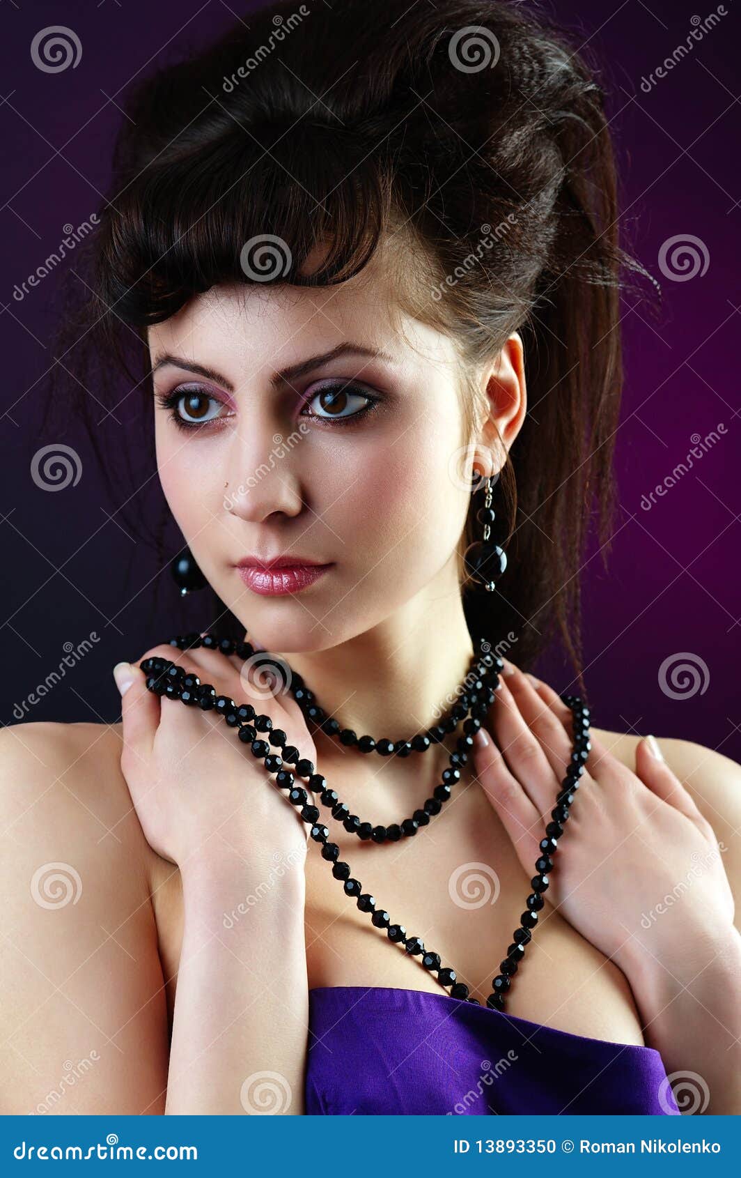 Lady with black beads stock photo. Image of glamour, eyes - 13893350