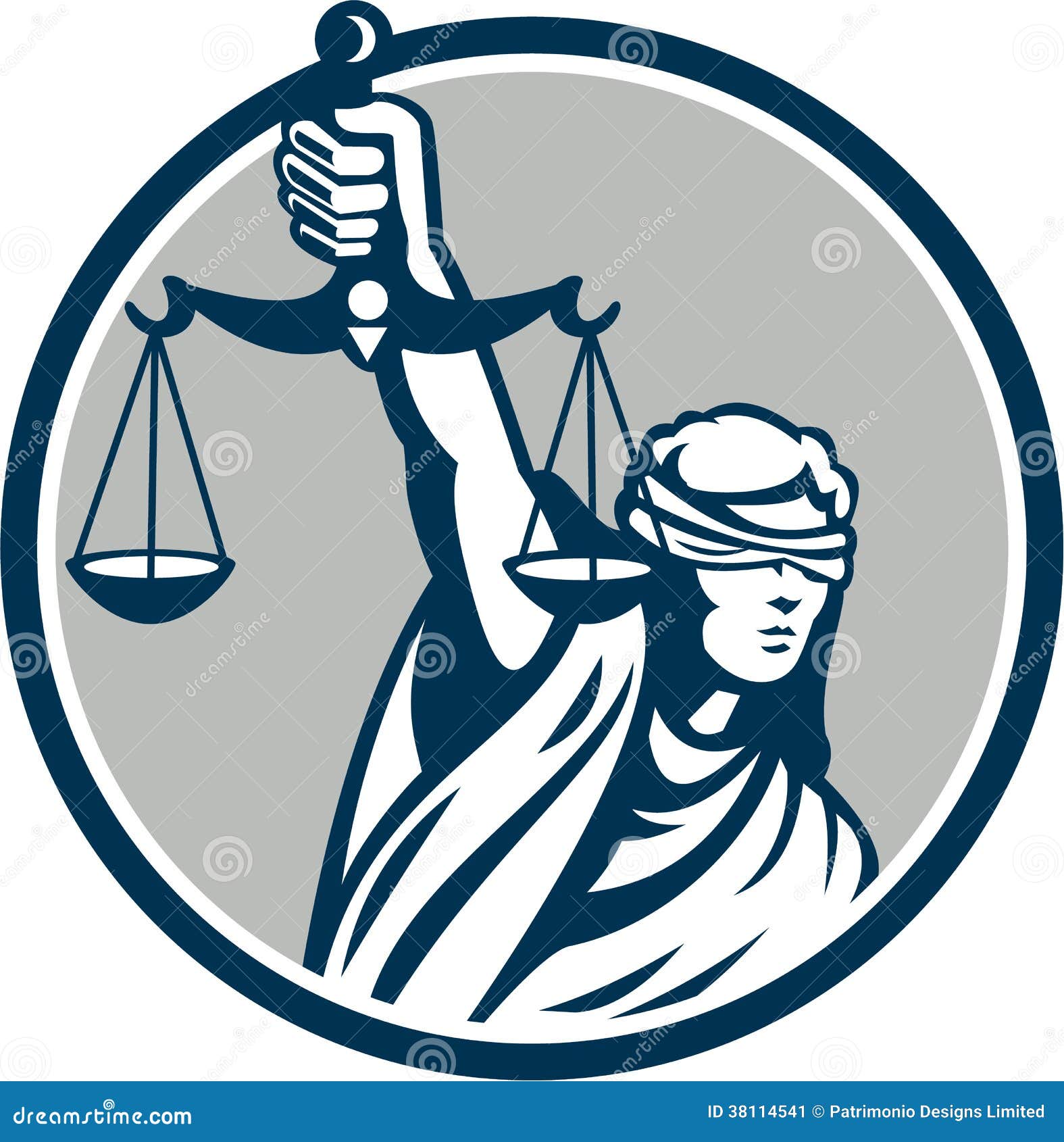 lady blindfolded holding scales justice front retro