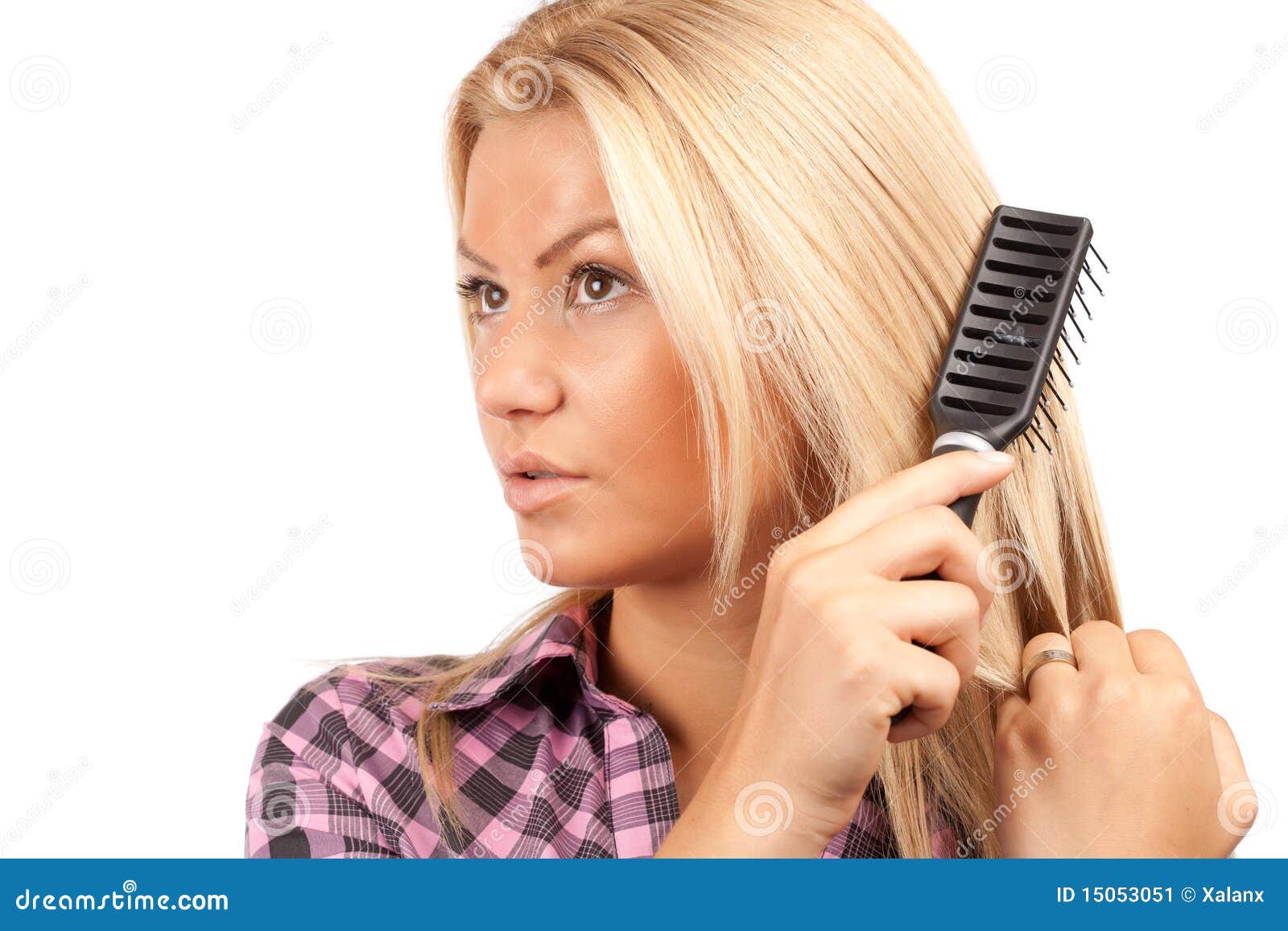 Lady brushing her hair stock image. Image of health, hairstyle 15053051