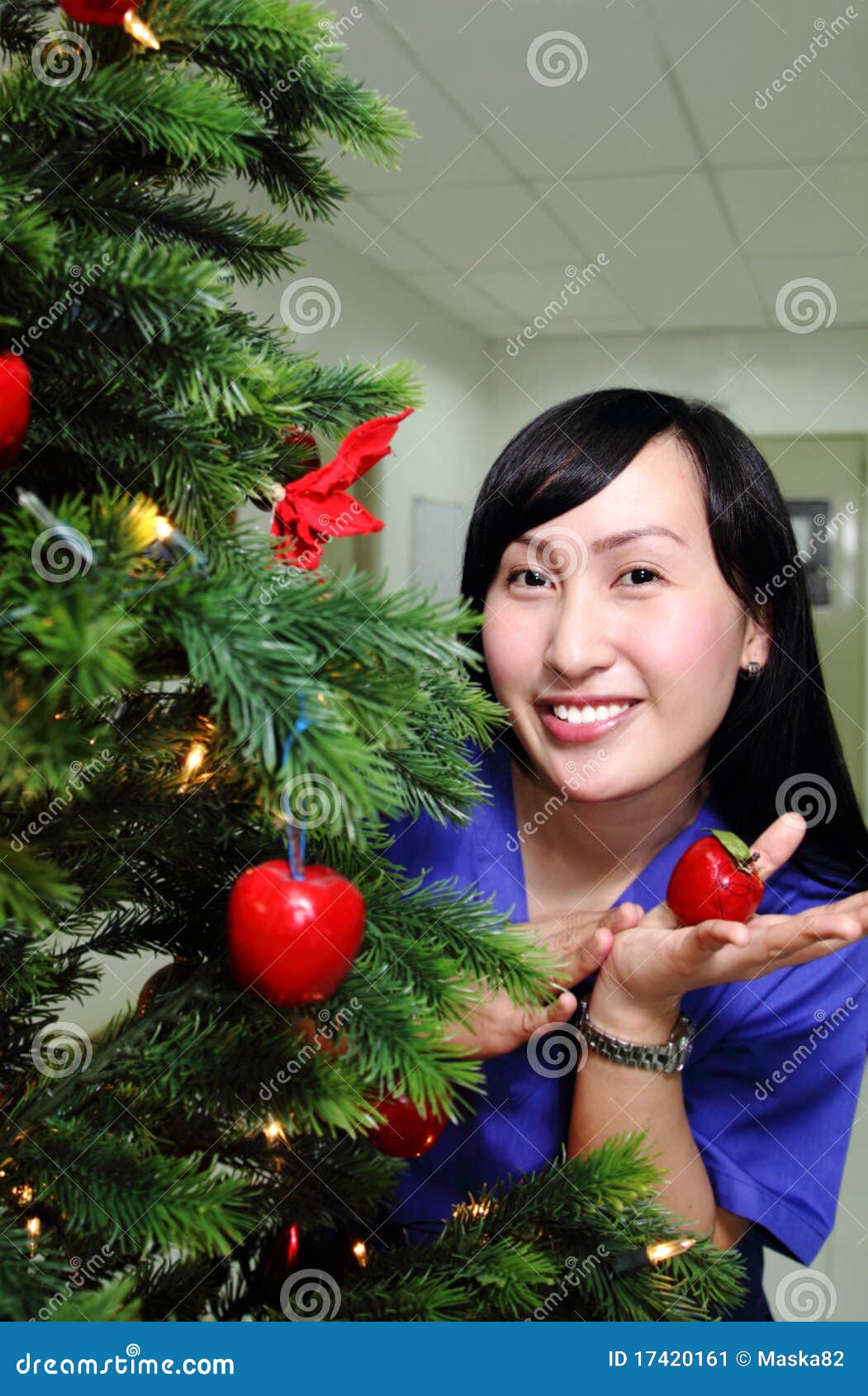 Lady on a christmas tree stock image. Image of decoration 17420161