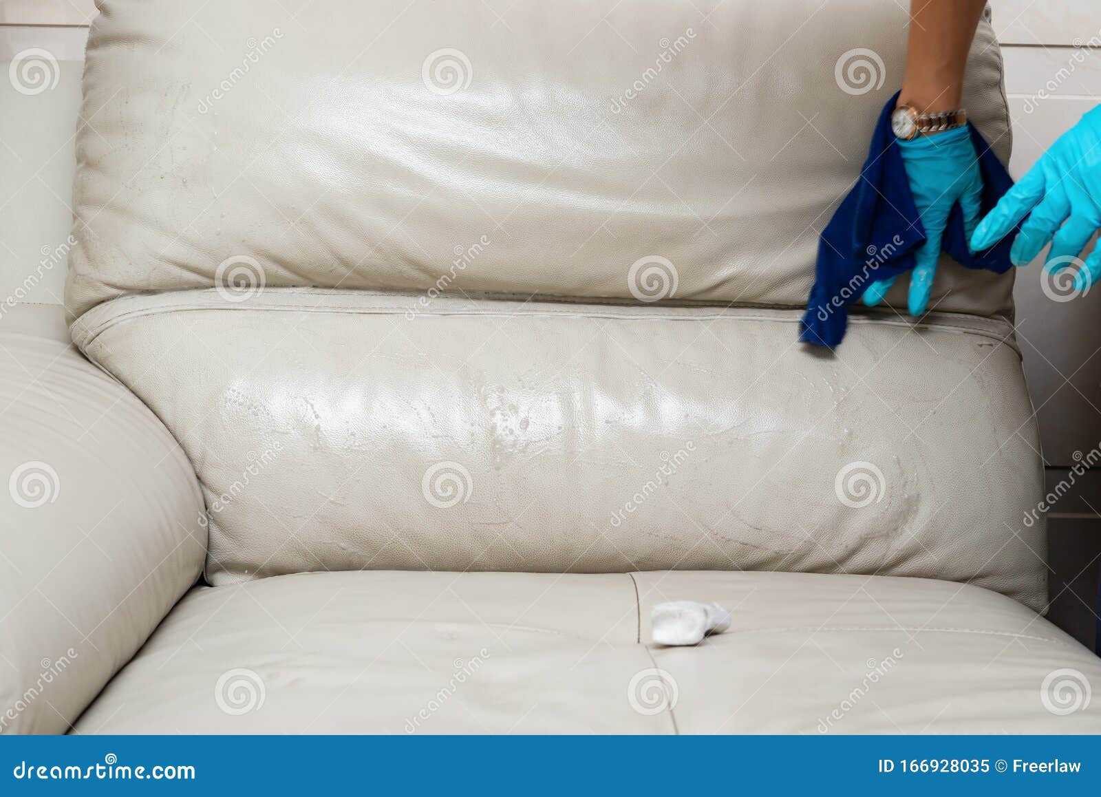 Lady Cleaning Leather Sofa with Soapy Sponge Stock Image Image of