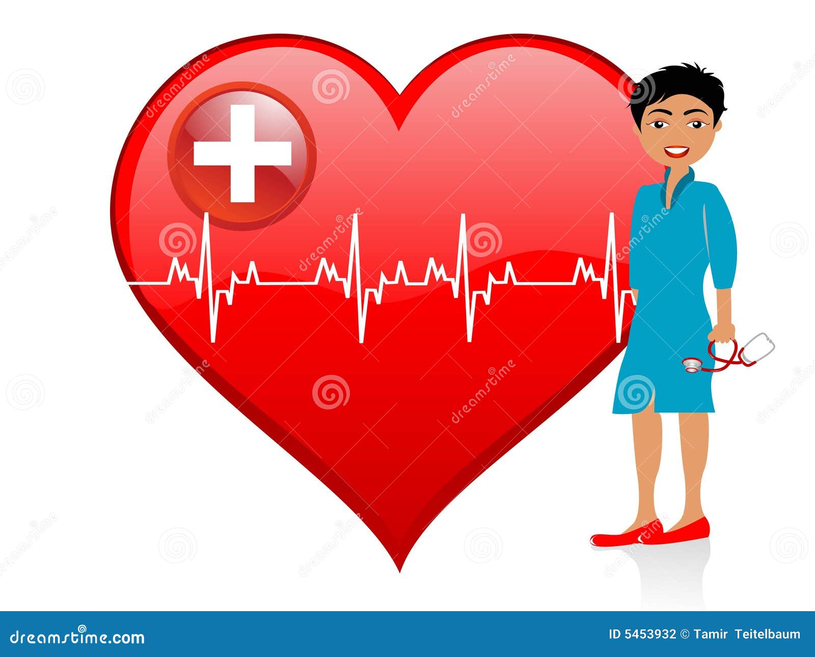 Lady doctor near heart stock illustration. Illustration of retro - 5453932