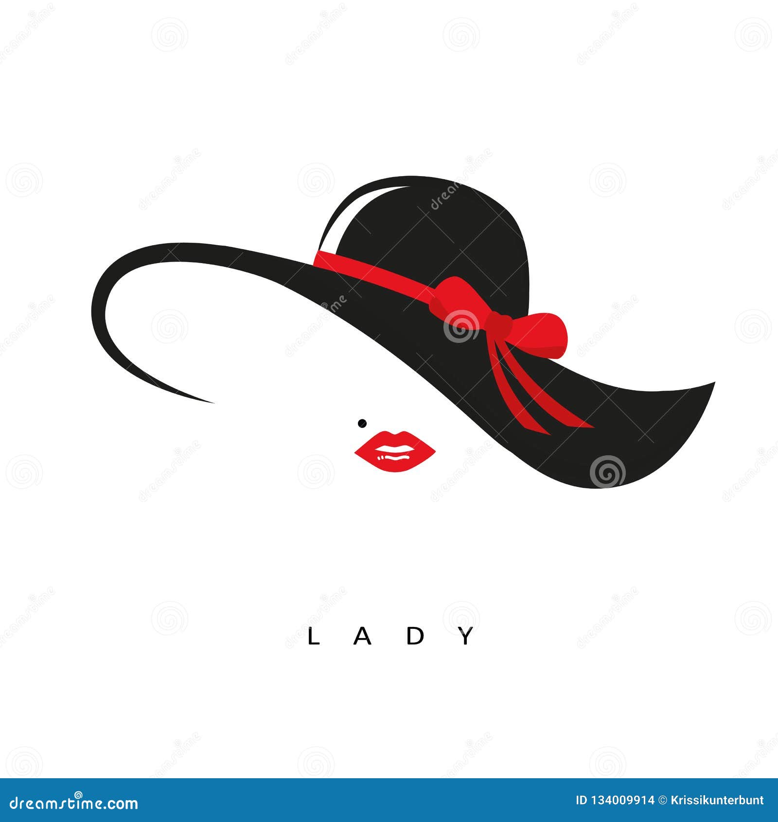voldsom regn Hick Lady with Elegant Hat with Red Bow and Red Lips Stock Vector - Illustration  of lipstick, beauty: 134009914