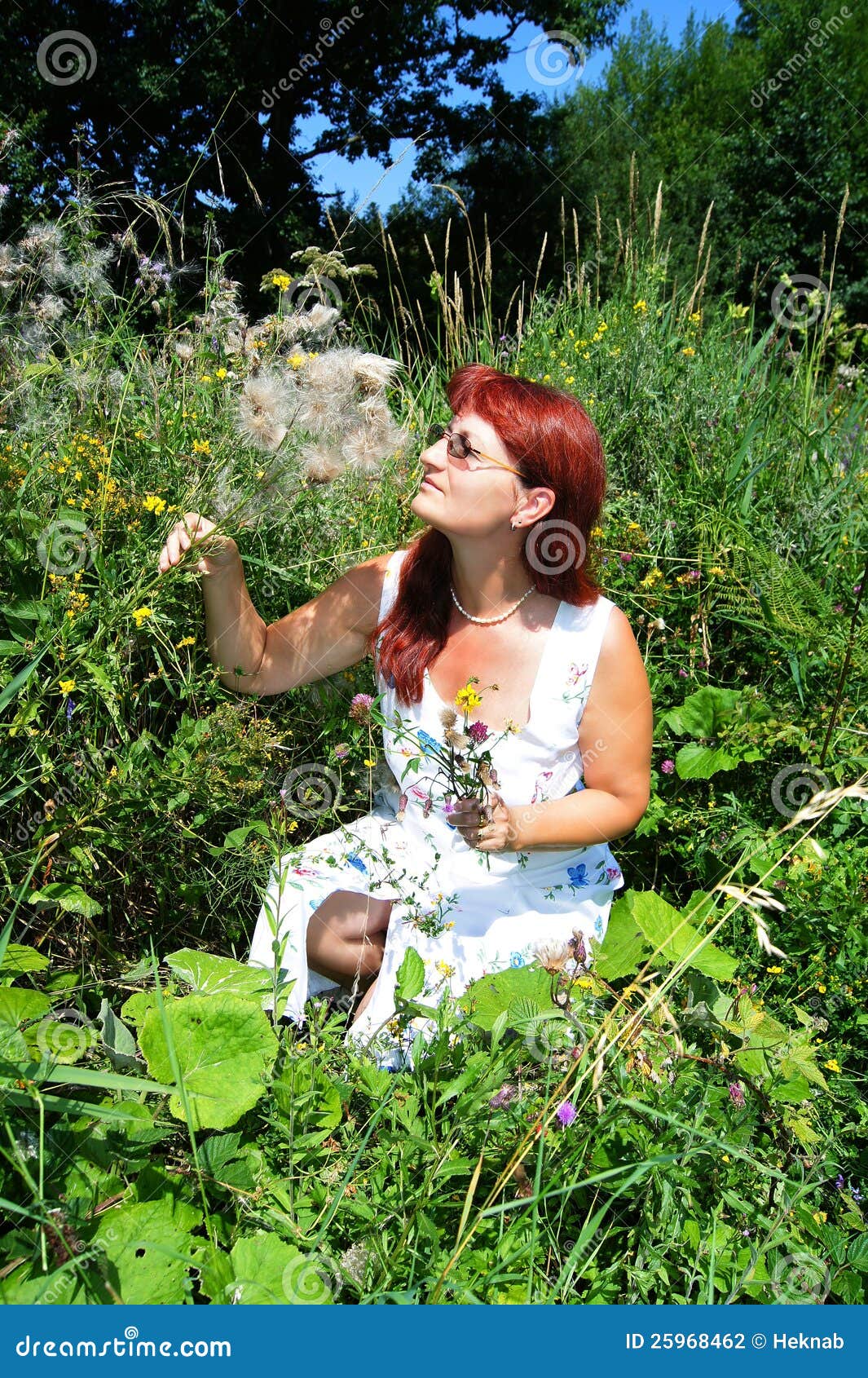Lady with flowers stock photo. Image of field, flora 25968462