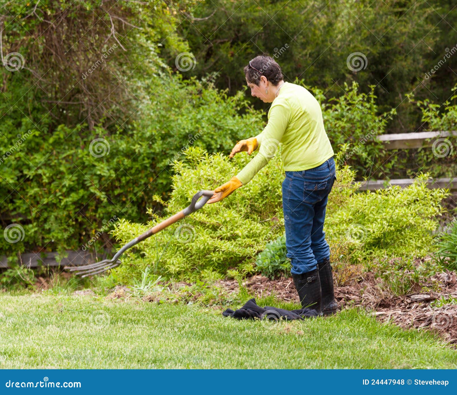 Lady Gardener Throws Away Fork in Frustration Stock Photo - Image of ...