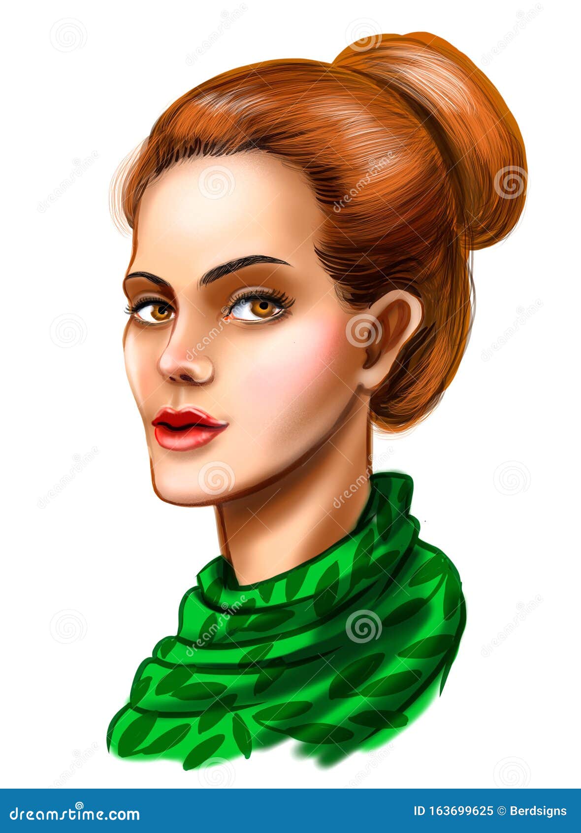 Lady in green scarf stock illustration. Illustration of beauty - 163699625