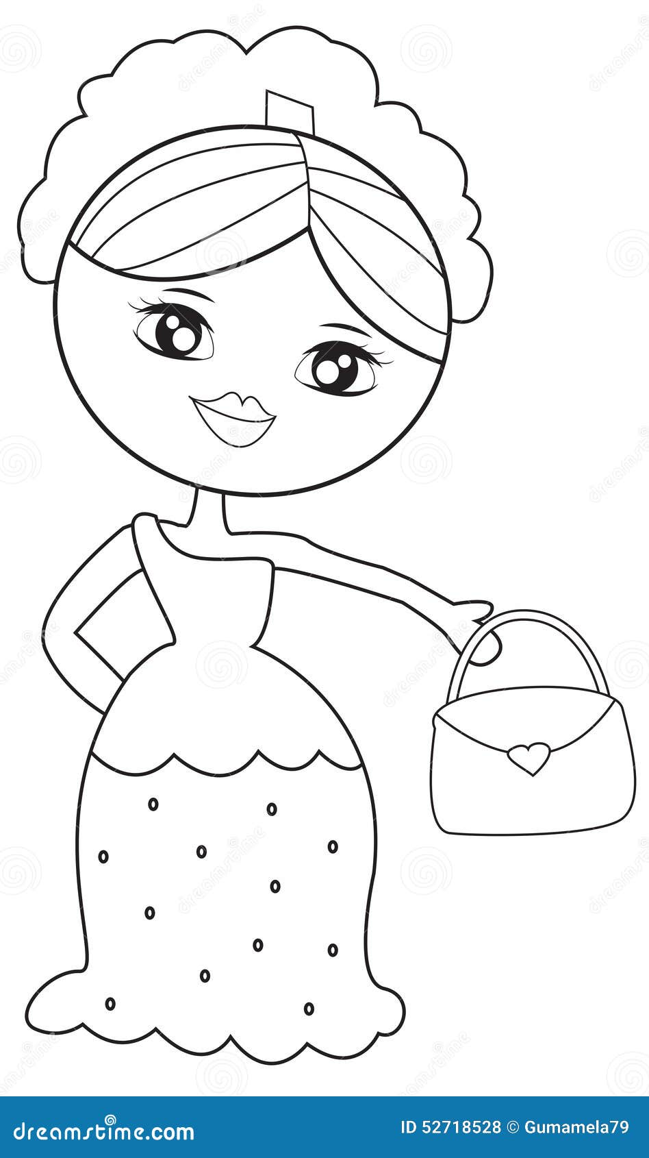 Lady with a Handbag Coloring Page Stock Illustration - Illustration of