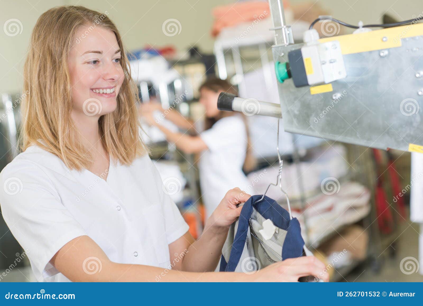 Lady Hanging Up Garment in Professional Laundry Stock Photo Image of