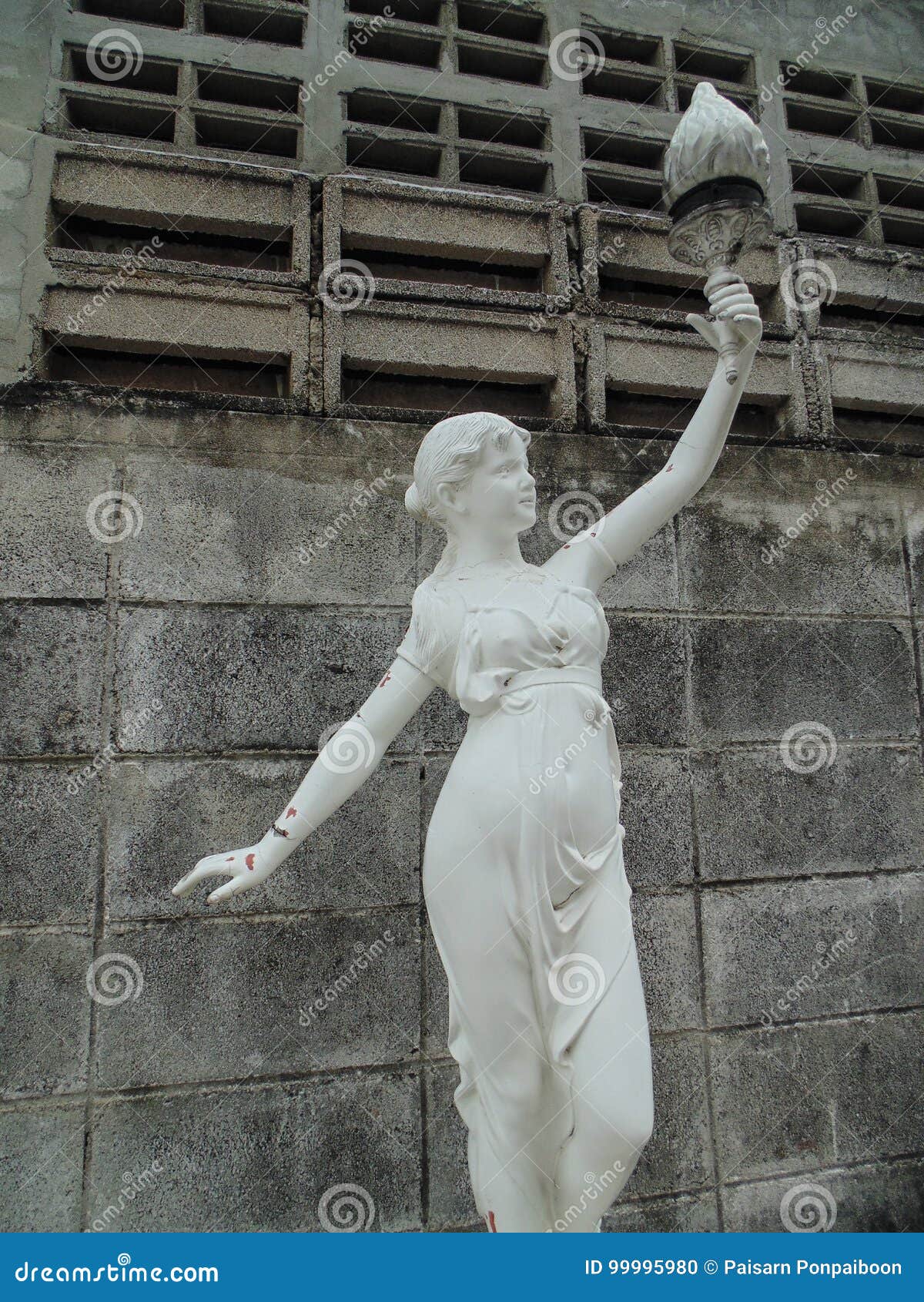 Lady holding a lamp stock photo. Image of front, statue 99995980