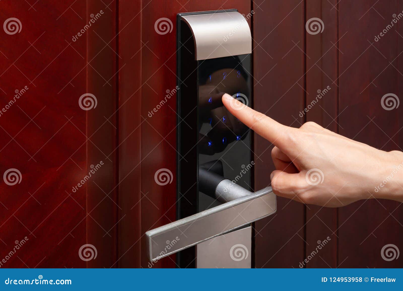 lady inputing passwords on electronic door lock