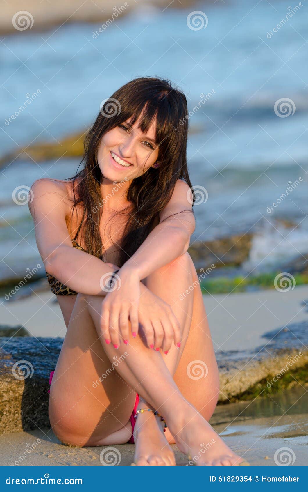 Lady Late Afternoon at the Beach with Bikini Stock Photo