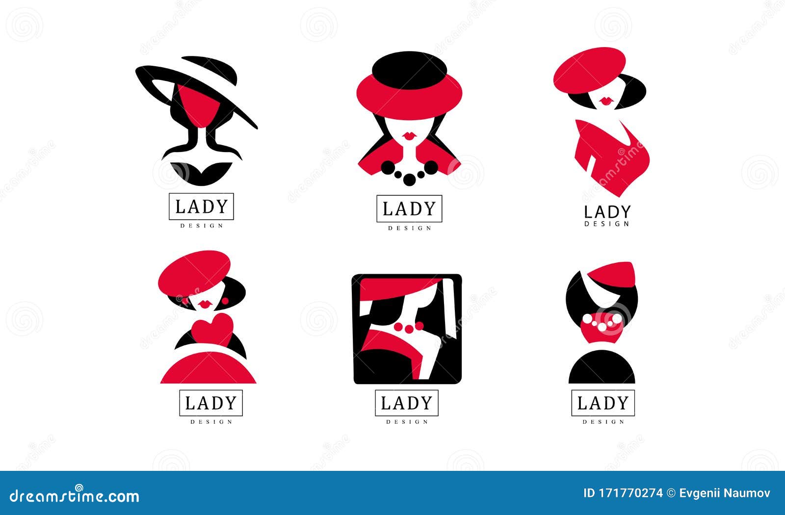 Lady Logo Design Collection Fashion And Beauty Red And Black Emblems Vector Illustration Stock Vector Illustration Of Girl Business