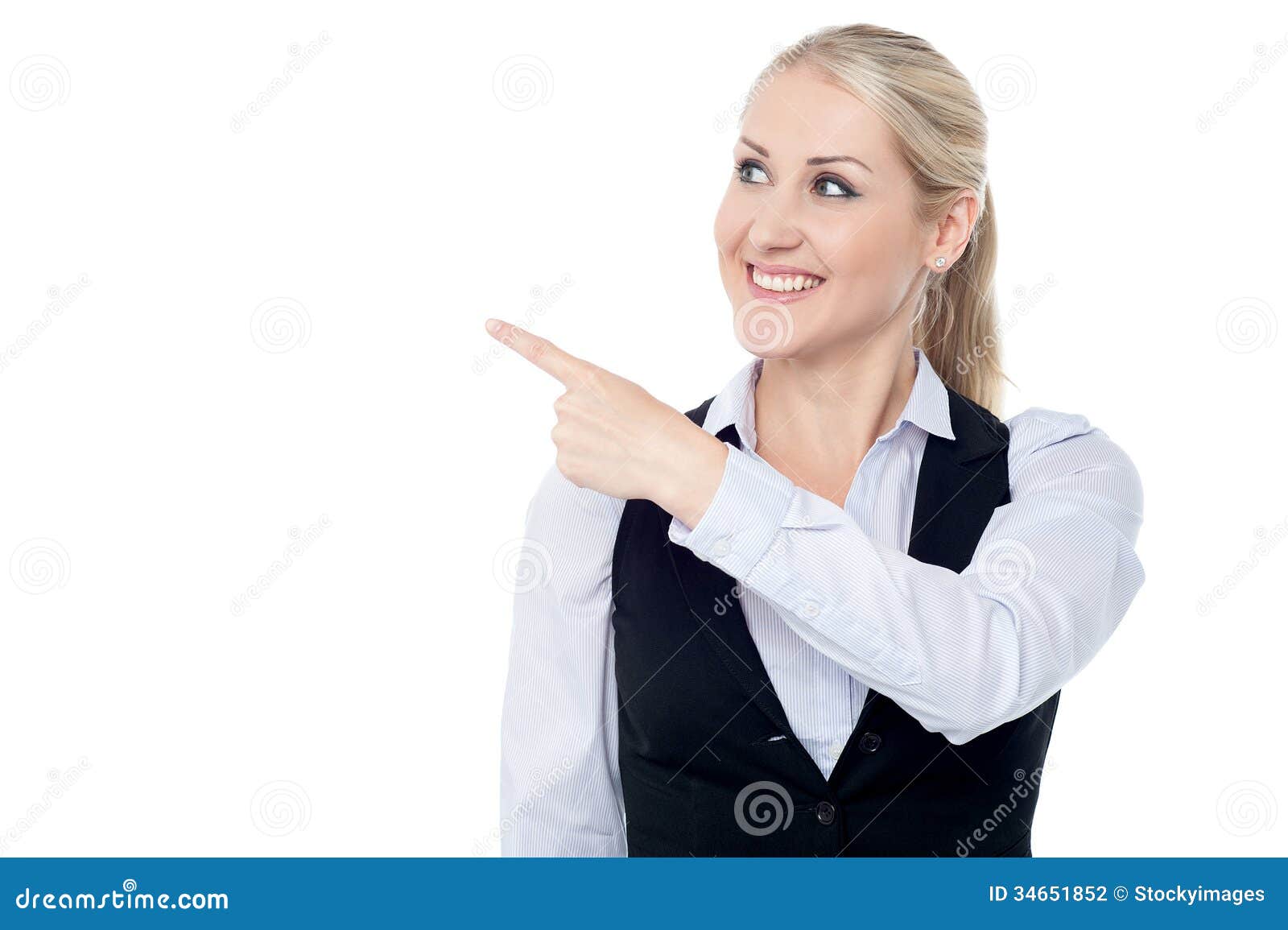 Lady Pointing Towards Copy Space Area Stock Photo Image Of Business