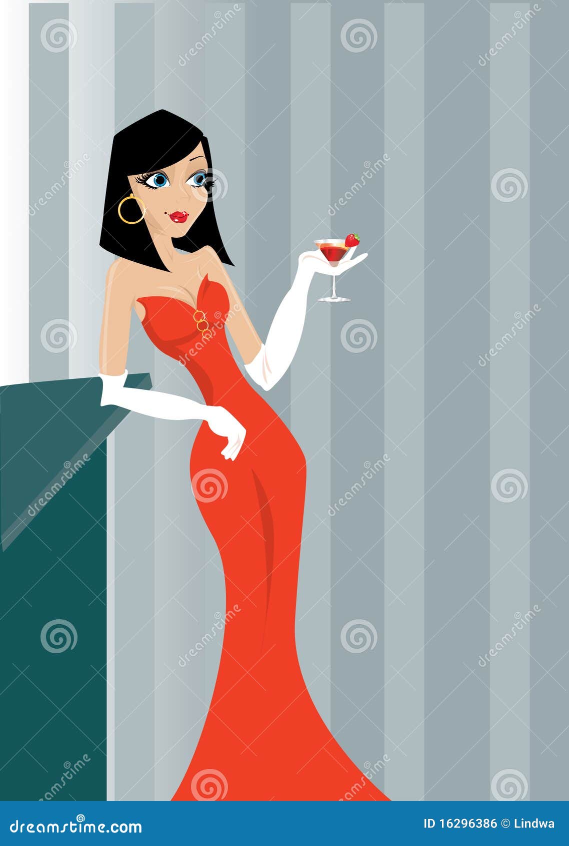 Lady in a Red Dress with a Wine Stock Vector Illustration of figure