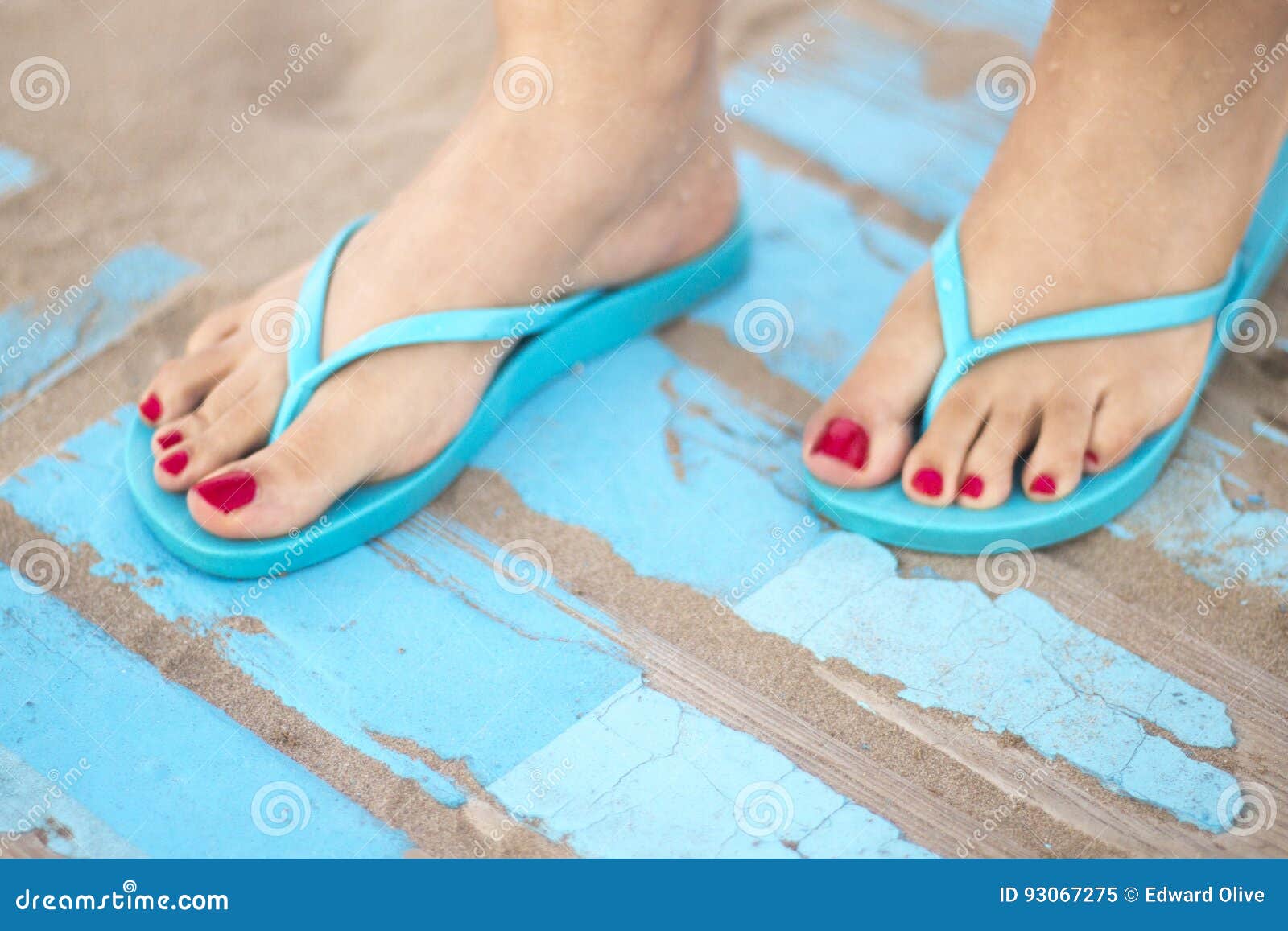 Lady& X27;s Feet in Sandals on Beach Stock Image - Image of blue, sand ...