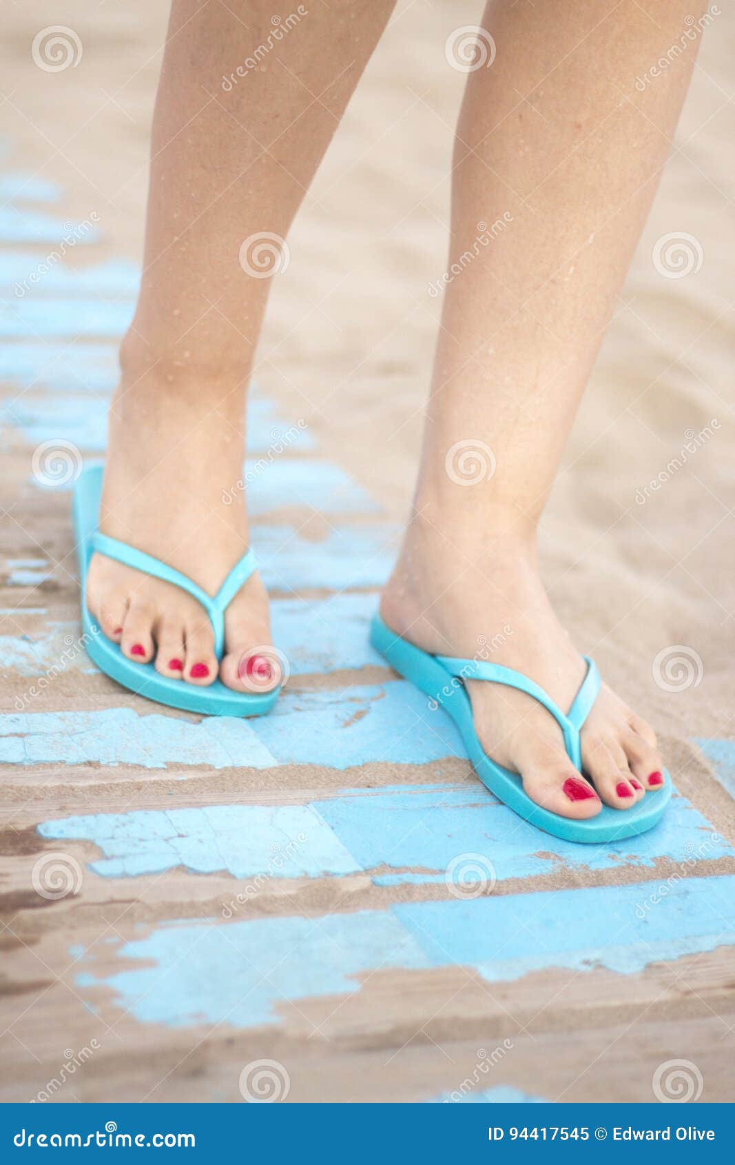 Lady& X27;s Feet in Sandals on Beach Stock Image - Image of flipflops ...