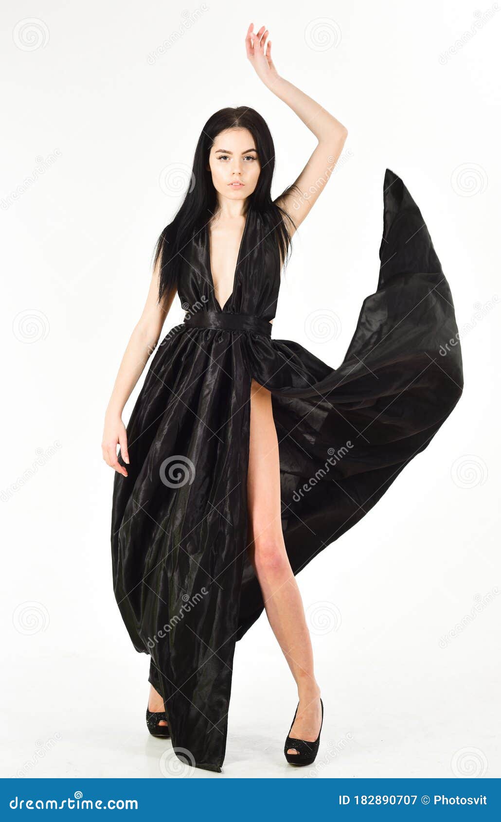 Lady, Girl in Dress. Attractive Girl Wears Expensive Fashionable