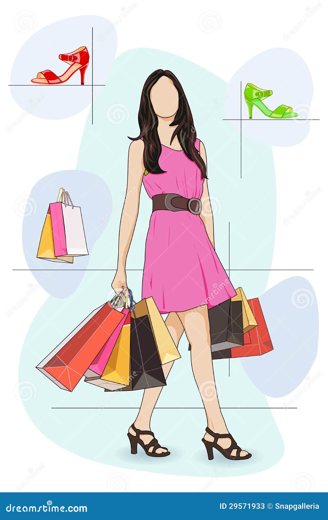 Lady Shopping in Shoe Store Stock Vector - Illustration of casual, gift ...
