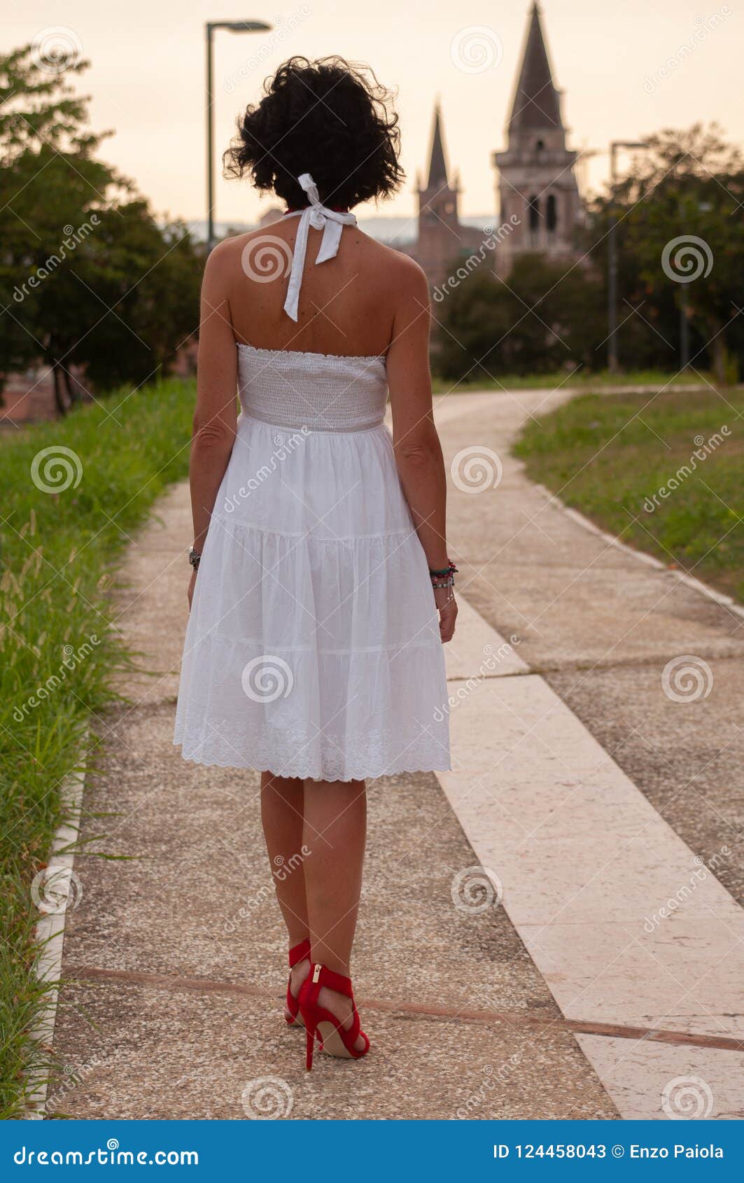 white dress red shoes