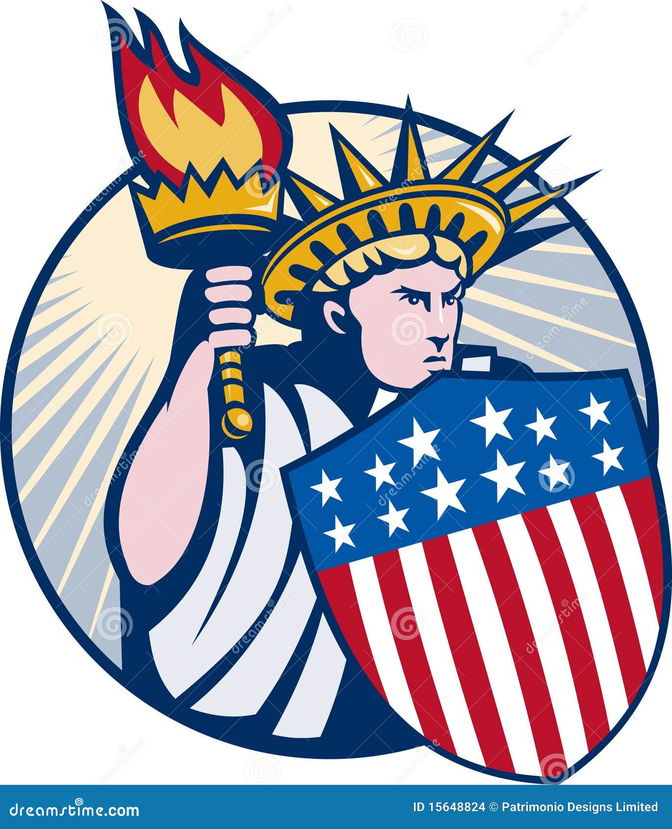 Lady Statue of Liberty Torch Shield Stock Illustration - Illustration